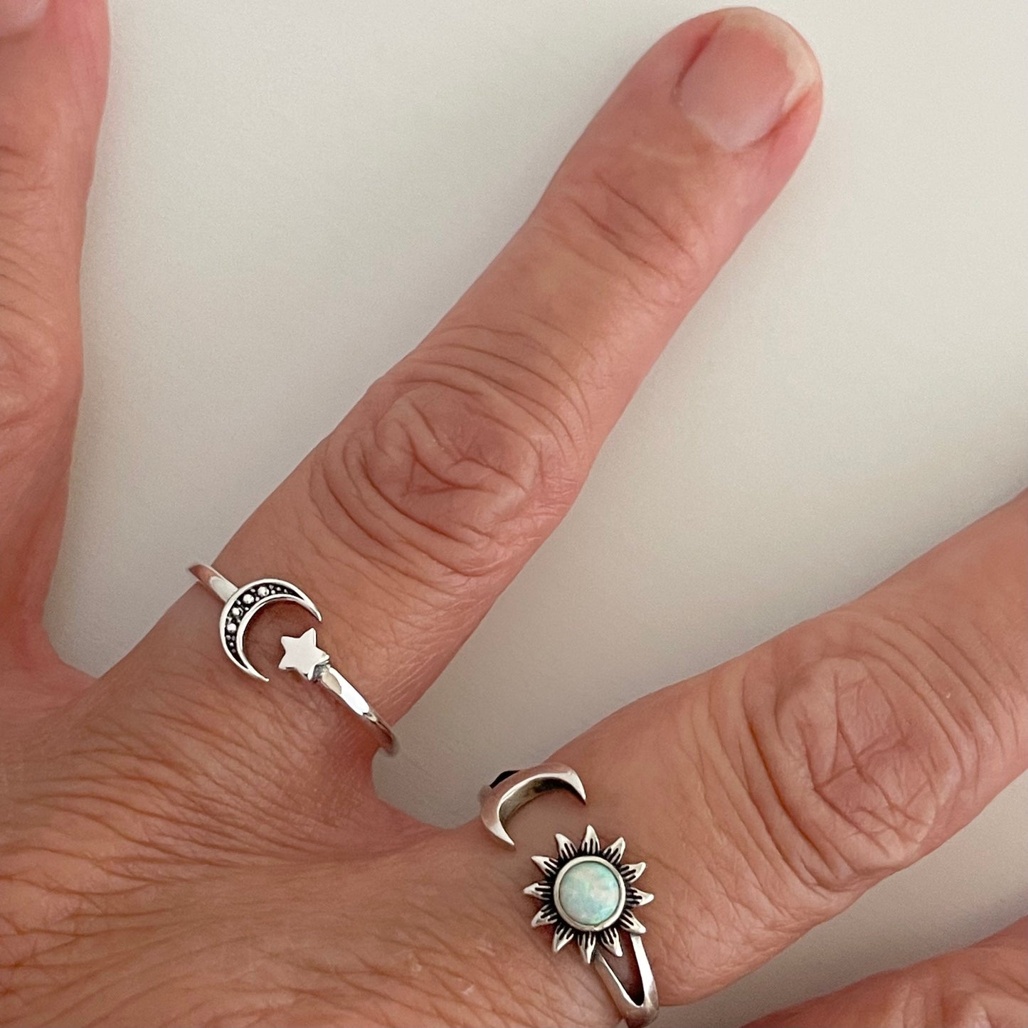 Sterling Silver Star and Moon Ring: Oxidized Celestial Toe Ring