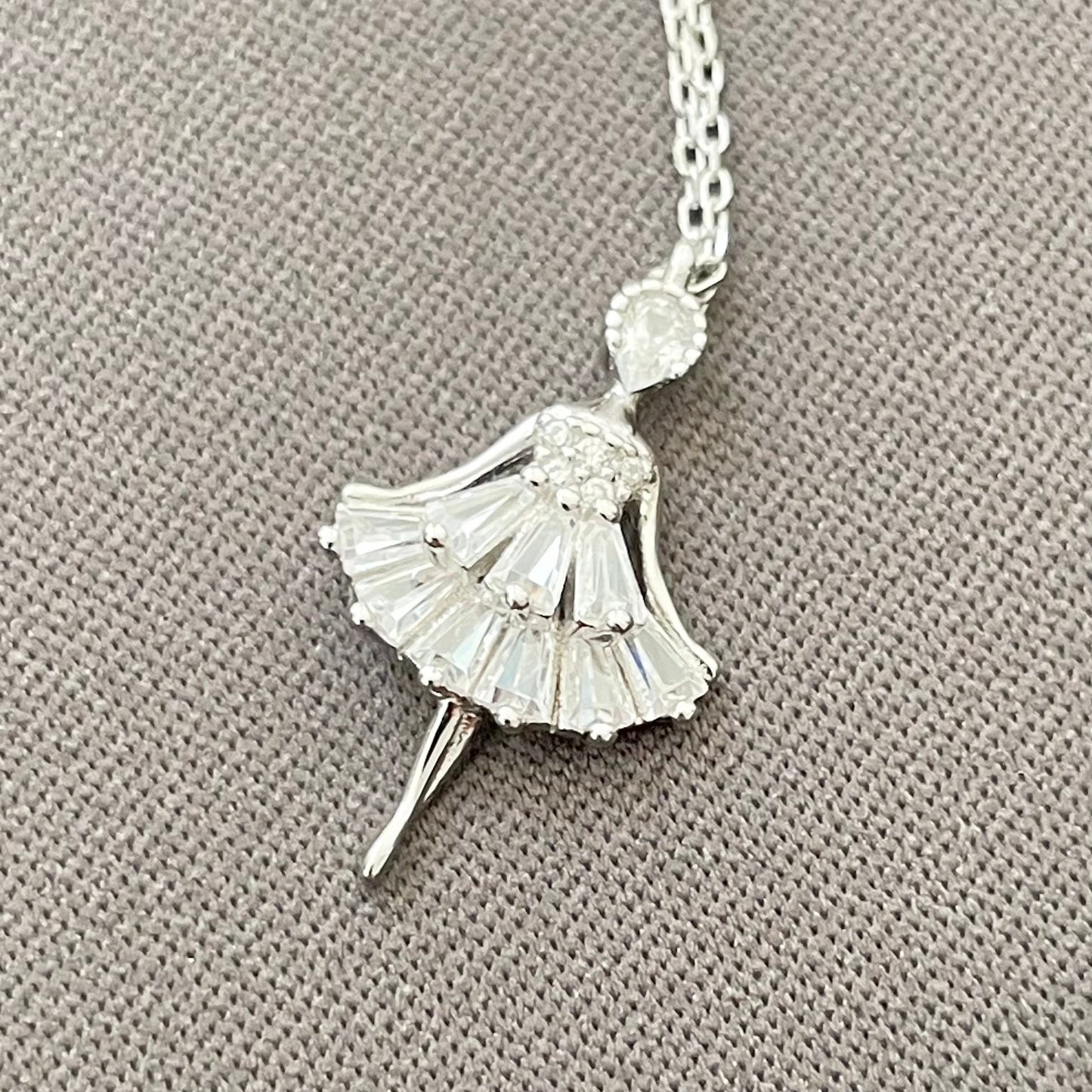 CZ Ballerina Sterling Silver Necklace: Dancer Pendant, 16-inch Chain