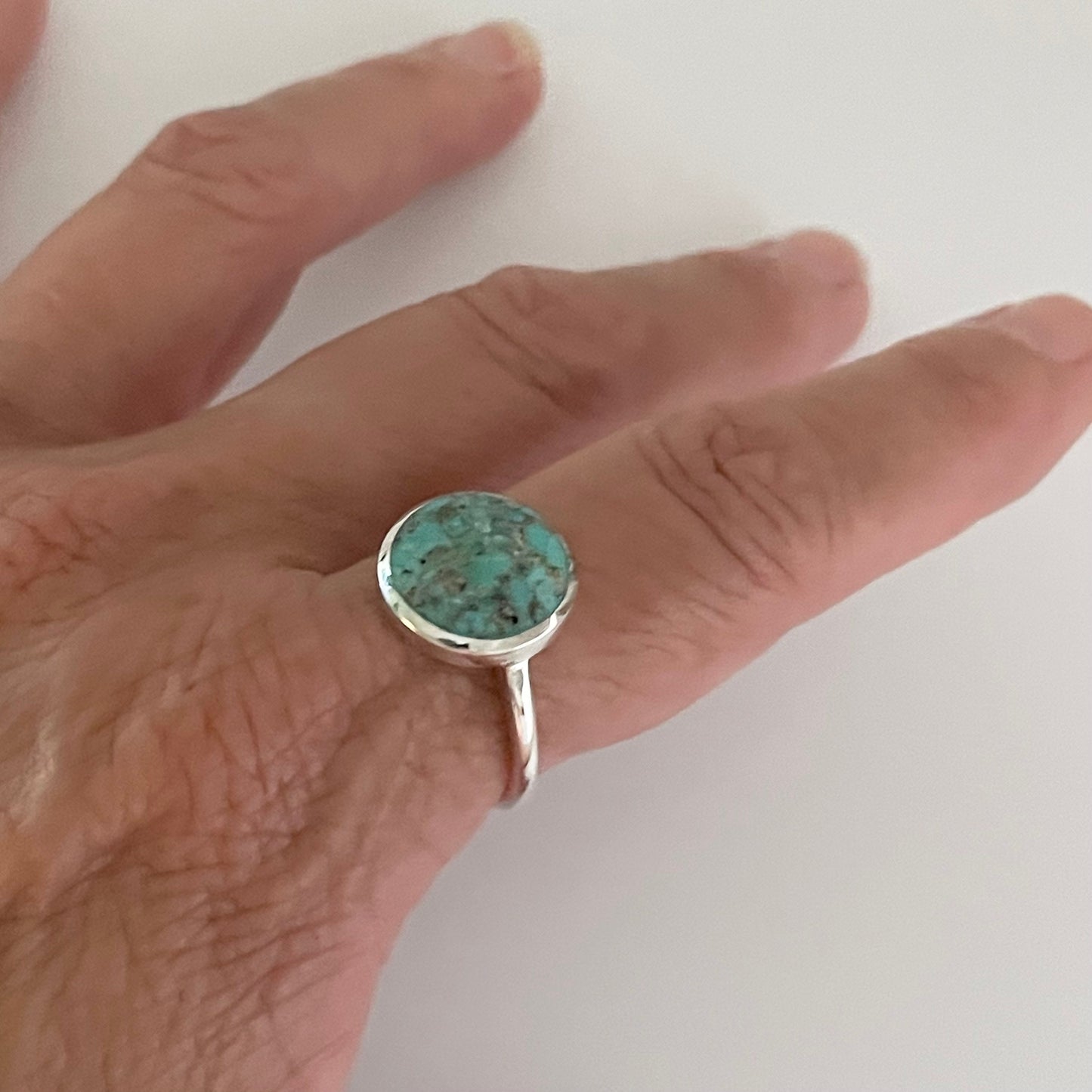 Oxidized Sterling Silver Ring: Genuine Turquoise Solitaire