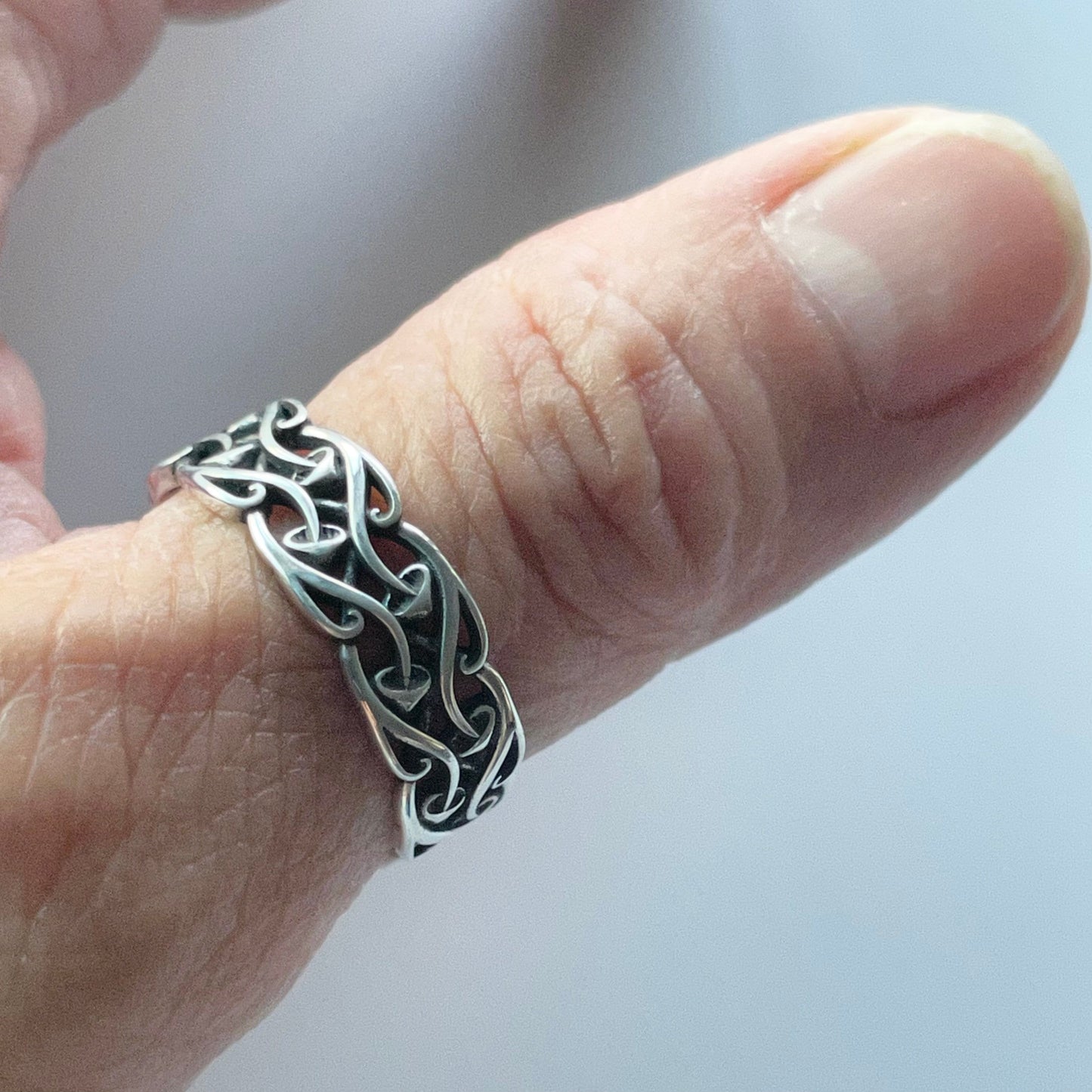 Unisex Oxidized Sterling Silver Mushroom Eternity Band Ring
