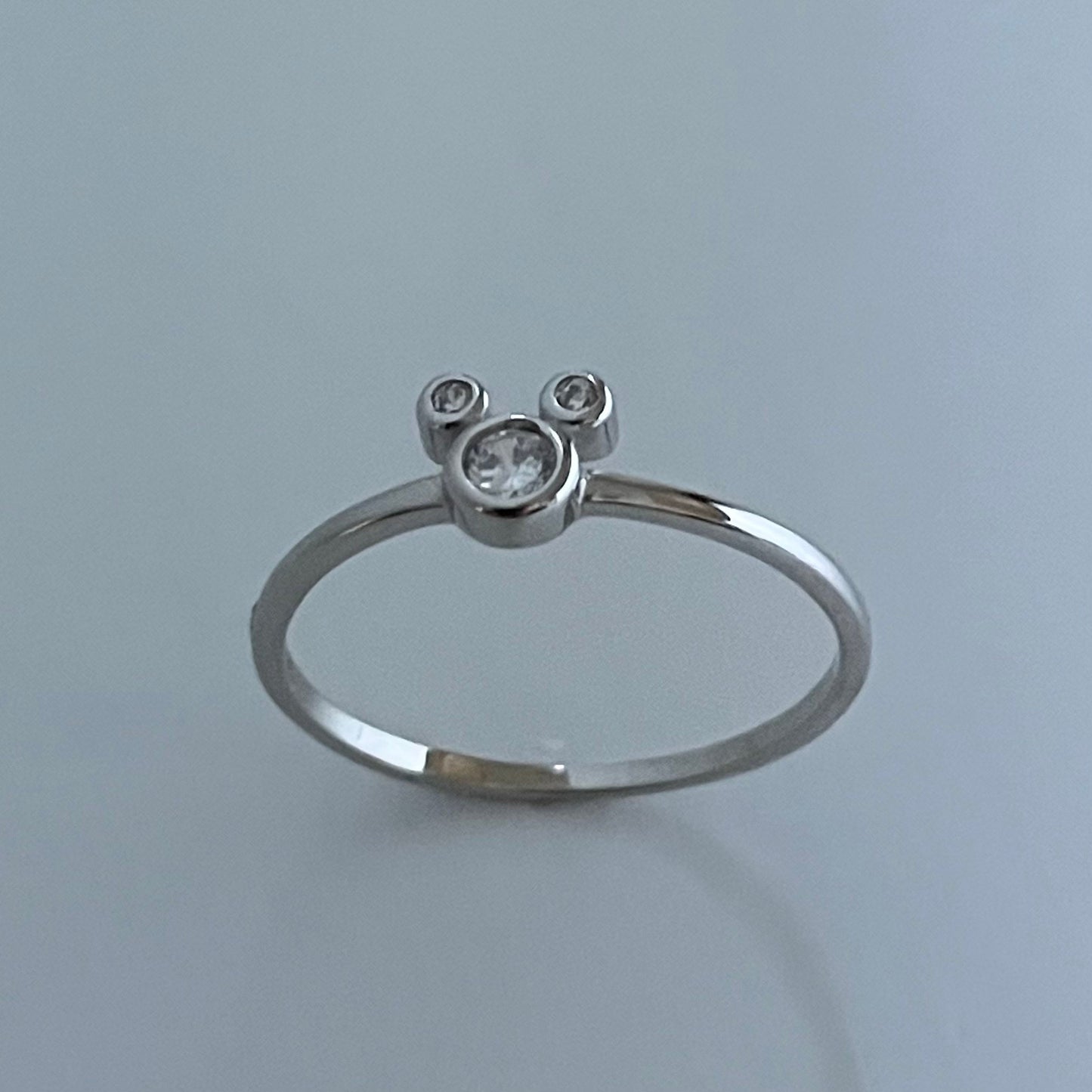 Mickey Mouse Head CZ Sterling Silver Ring, Mouse Ears Ring, Silver Mickey Ring, Mickey Toe Ring, Cubic Zirconia Ring, Girl Promise Ring