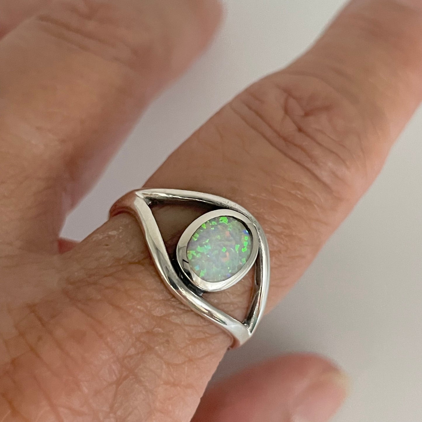 White Opal Big Eye Sterling Silver Ring, Silver Ring, Stone Ring, Boho Ring, All Seeing Eye Ring, Opal Ring, Love Ring, Statement Ring