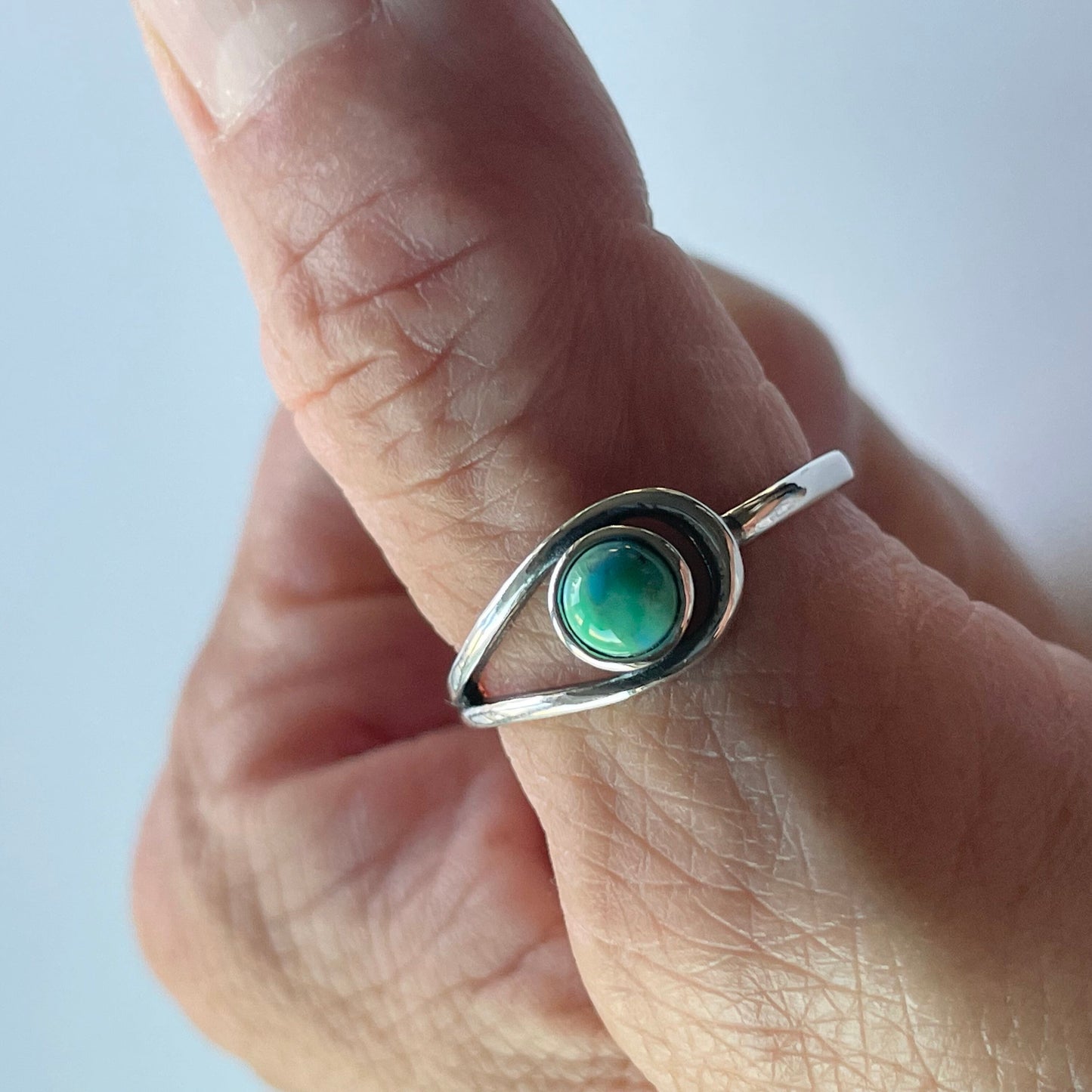 Sterling Silver Modern Loop Genuine Turquoise Ring, Silver Ring, Stone Ring, Boho Ring, Statement Ring, Love Ring - Turquoise Ring