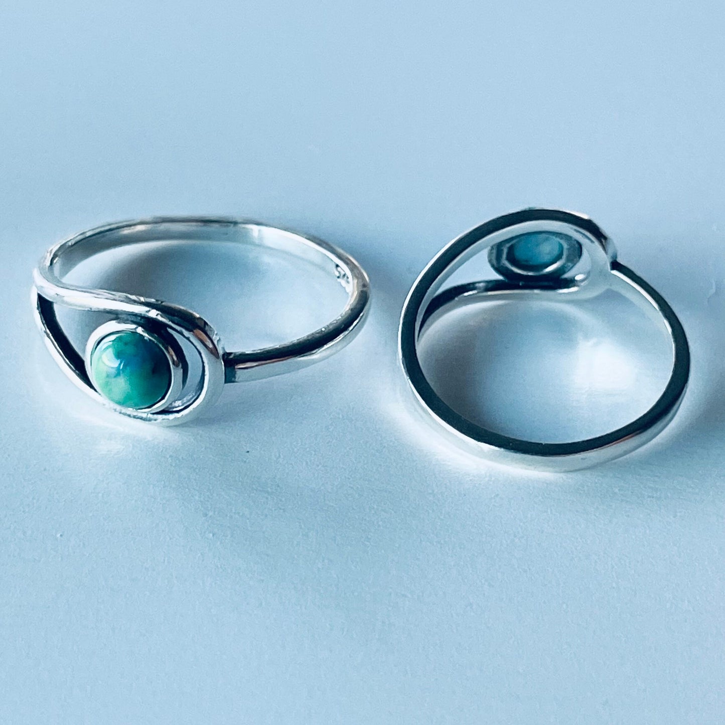Sterling Silver Modern Loop Genuine Turquoise Ring, Silver Ring, Stone Ring, Boho Ring, Statement Ring, Love Ring - Turquoise Ring