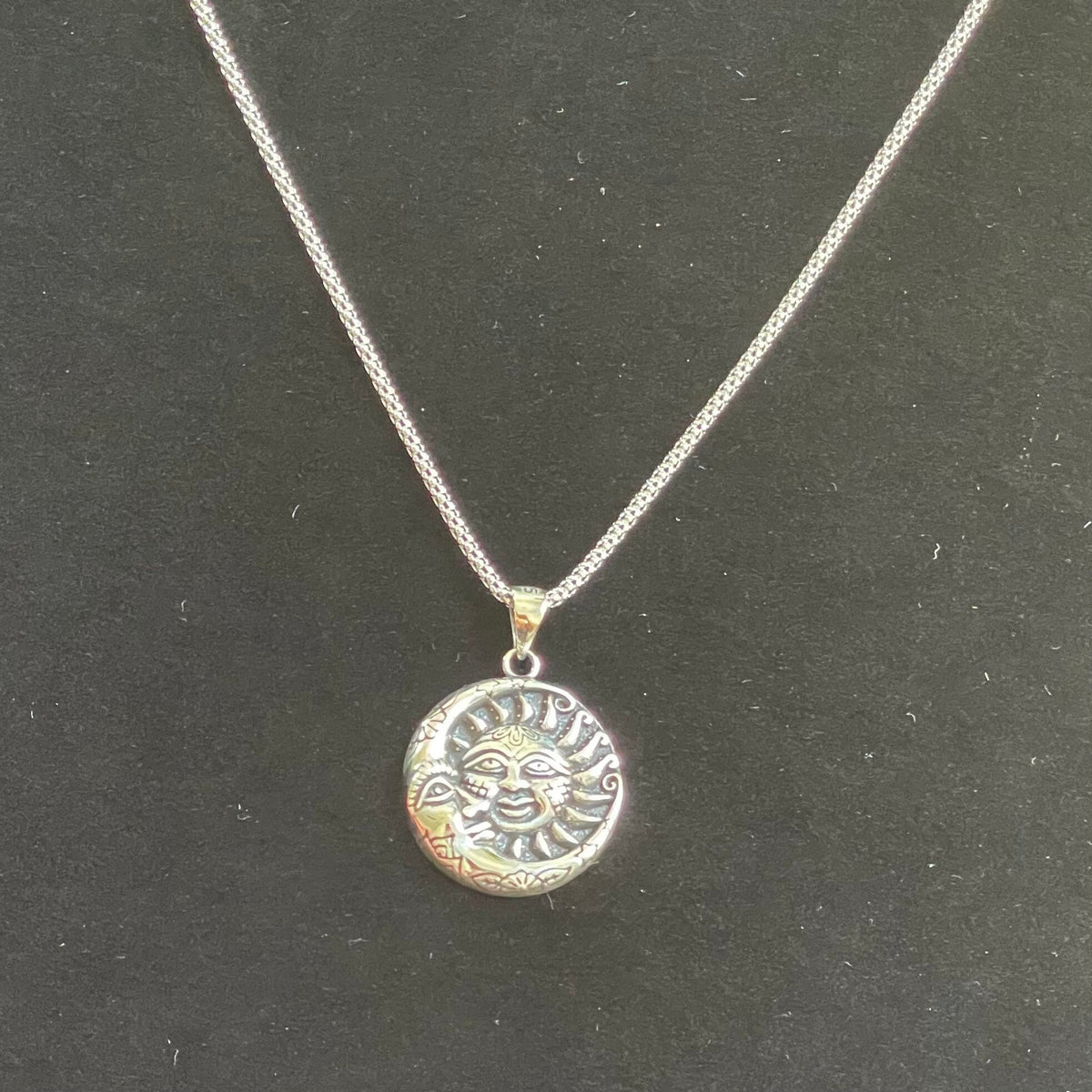 Moon and Sun Face Sterling Silver Necklace - Sun Pendant - Moon Necklace - Silver Italian Chain - Silver Necklace