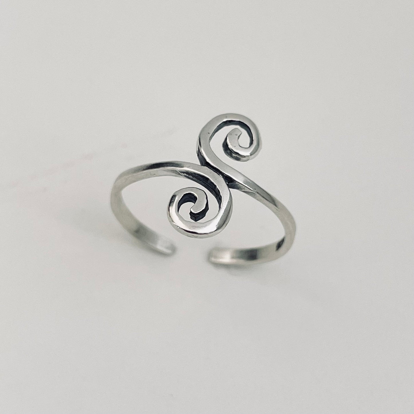 Double Swirl Sterling Silver Toe Ring - Silver Ring - Midi Ring - Pinky Ring - Adjustable Band - Silver Band Toe Ring - Swirl Toe Ring.