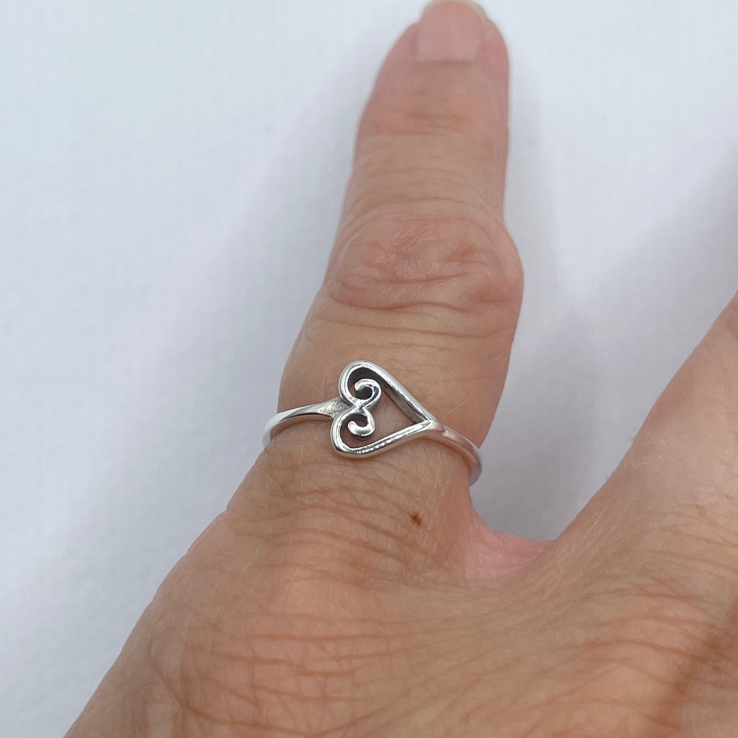 Swirl Heart Sterling Silver Ring: Oxidized Love Ring