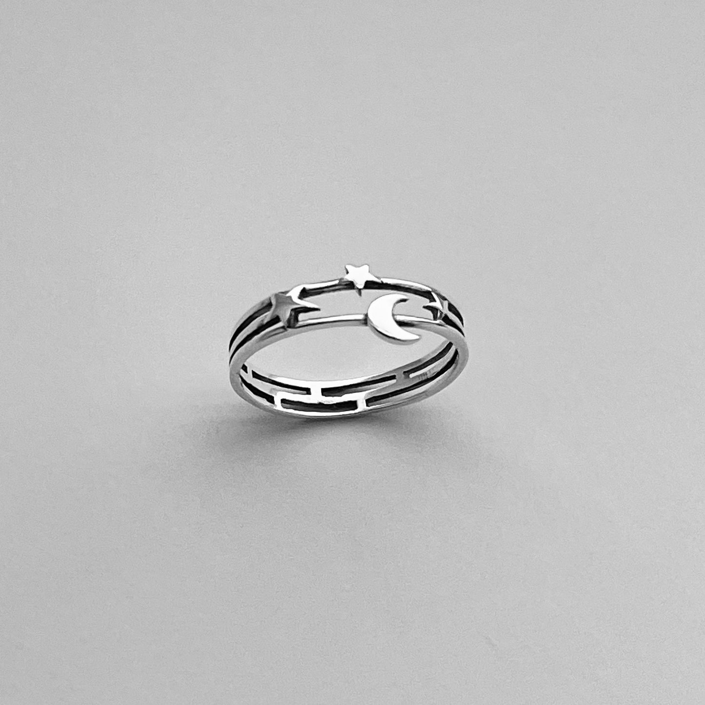 Sterling Silver Moon and Star Ring: Celestial Boho Jewelry