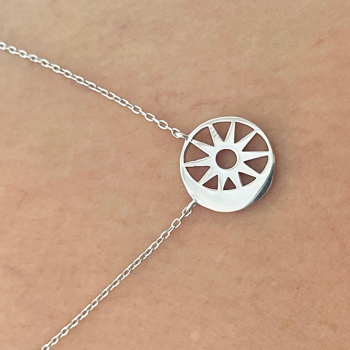 Dainty Sterling Silver Sun & Moon Pendant Necklace - Celestial Jewelry