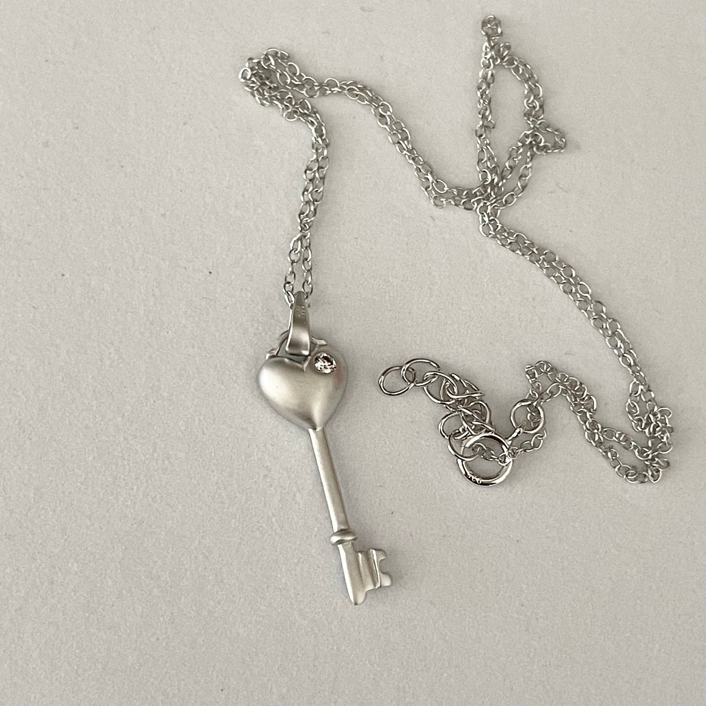 Sterling Silver CZ Heart Key Pendant and Necklace, Silver Love Necklace, Heart Necklace, Key Pendant, Key to my Heart Ring, Silver Necklace.