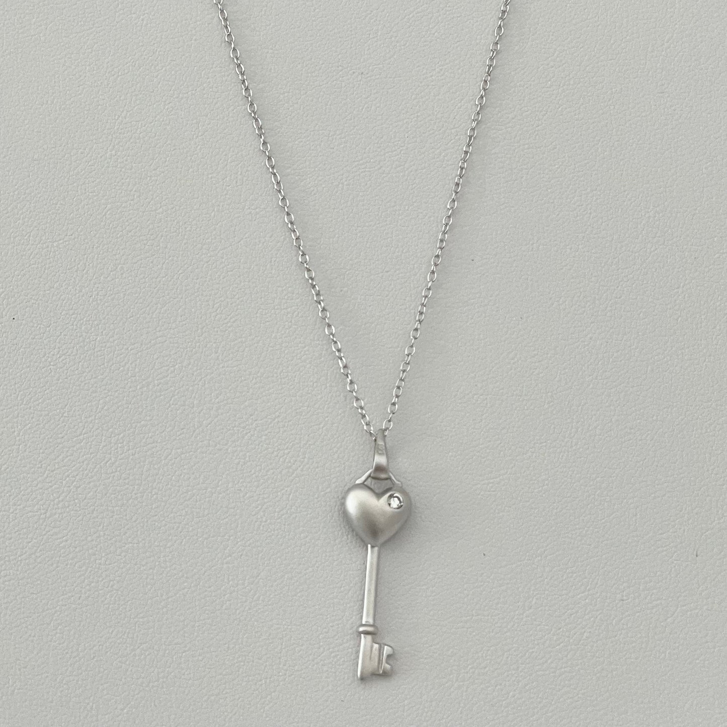 Sterling Silver CZ Heart Key Pendant and Necklace, Silver Love Necklace, Heart Necklace, Key Pendant, Key to my Heart Ring, Silver Necklace.