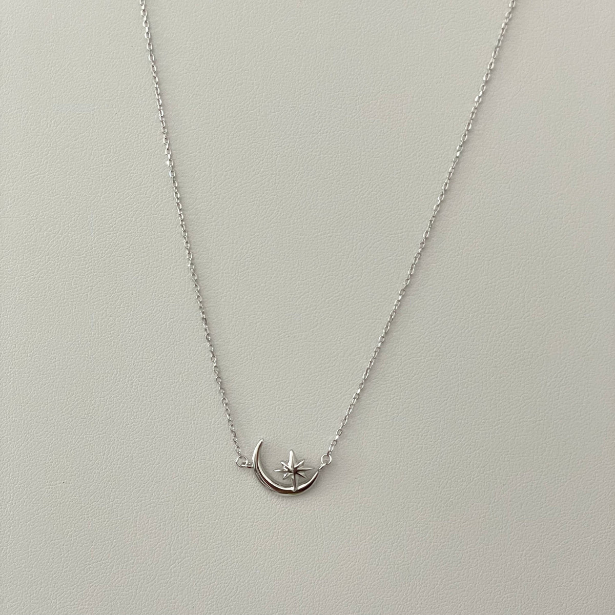 Sterling Silver Crescent Moon and Star Necklace: Celestial Pendant