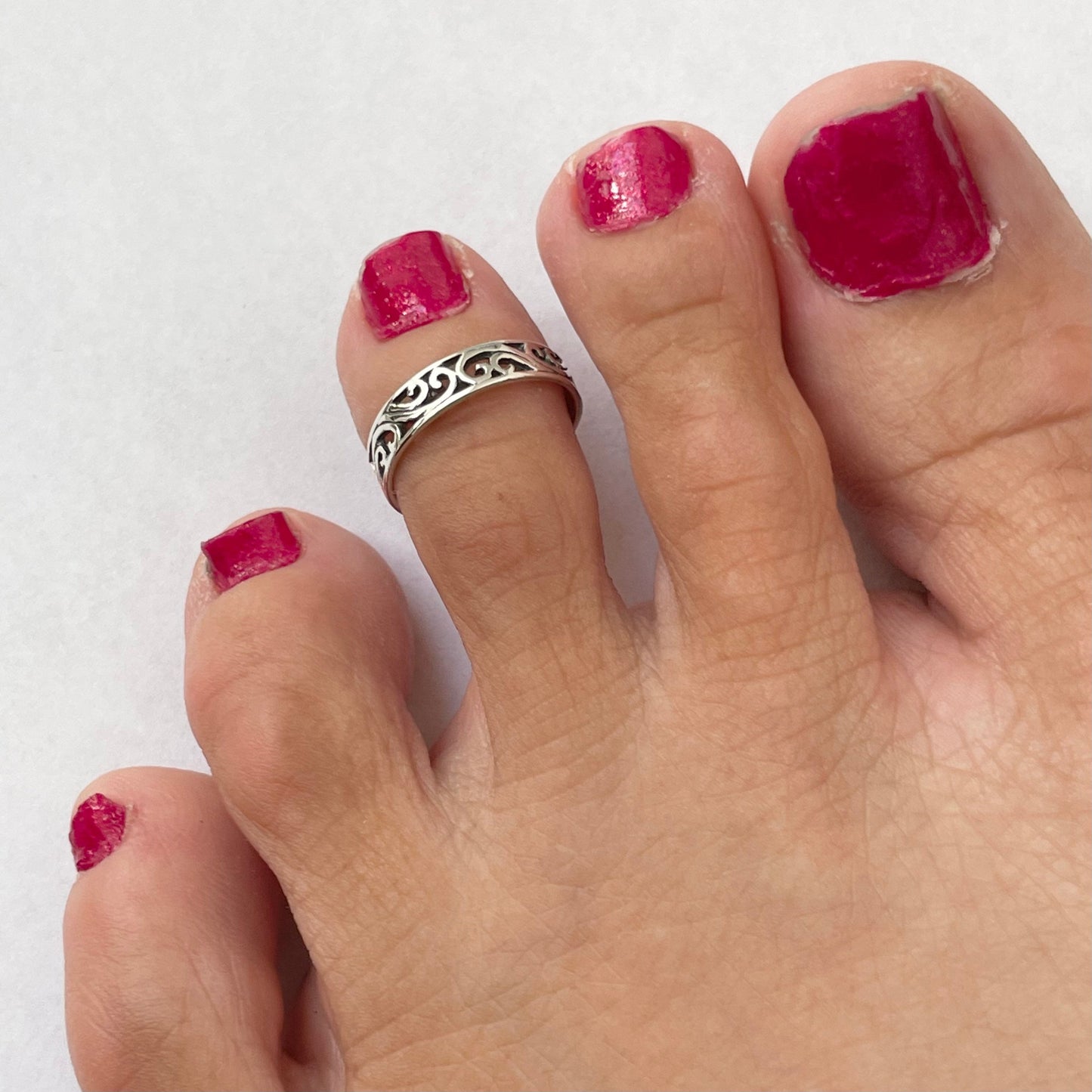 Sterling Silver Filigree Swirl Band Toe Ring - Boho Toe Band, Silver Mini Ring, Adjustable Ring or Toe, Swirls Toe Ring - Silver toe Band