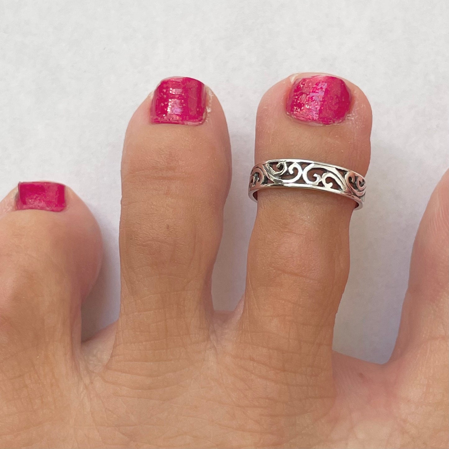 Sterling Silver Filigree Swirl Band Toe Ring - Boho Toe Band, Silver Mini Ring, Adjustable Ring or Toe, Swirls Toe Ring - Silver toe Band