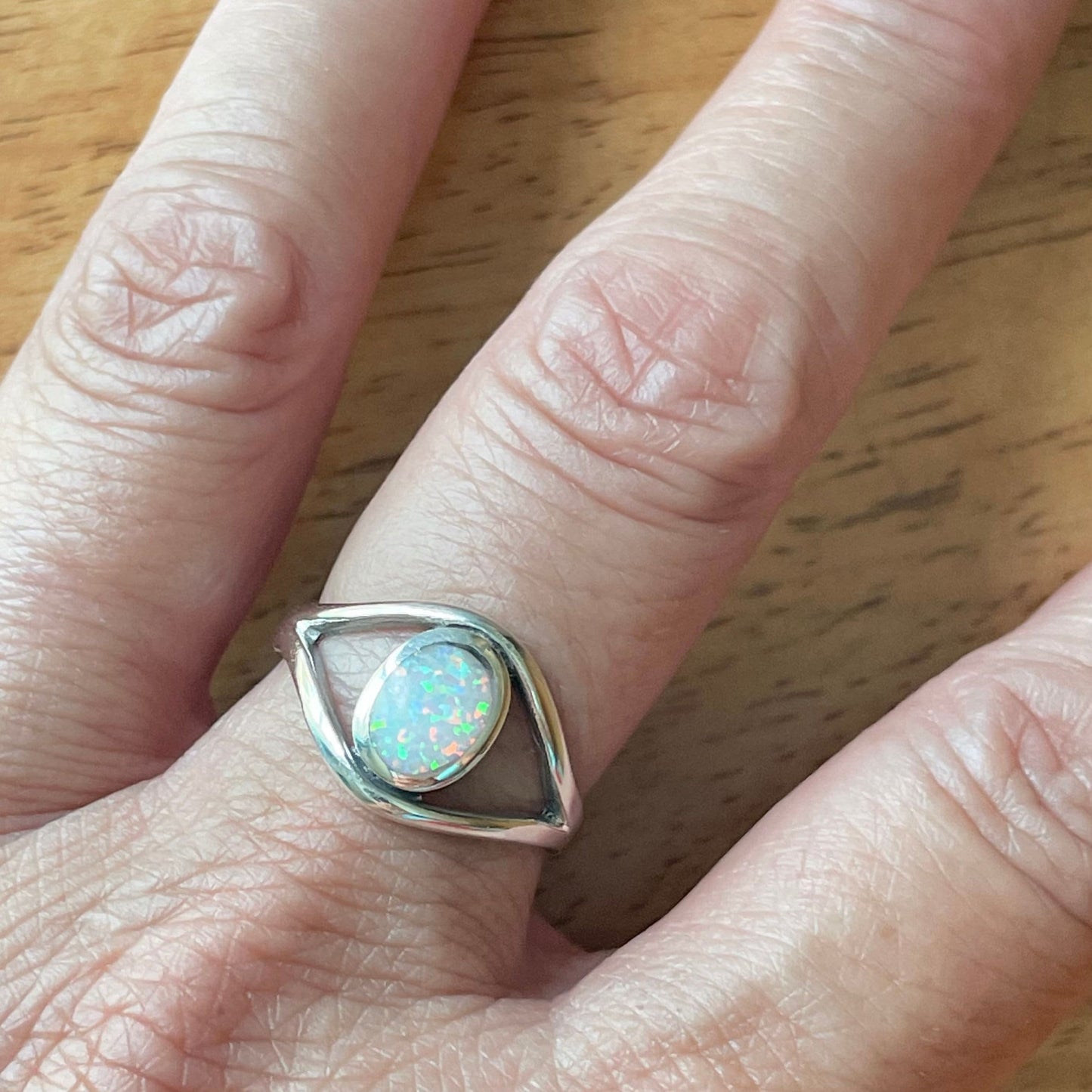 White Opal Big Eye Sterling Silver Ring, Silver Ring, Stone Ring, Boho Ring, All Seeing Eye Ring, Opal Ring, Love Ring, Statement Ring