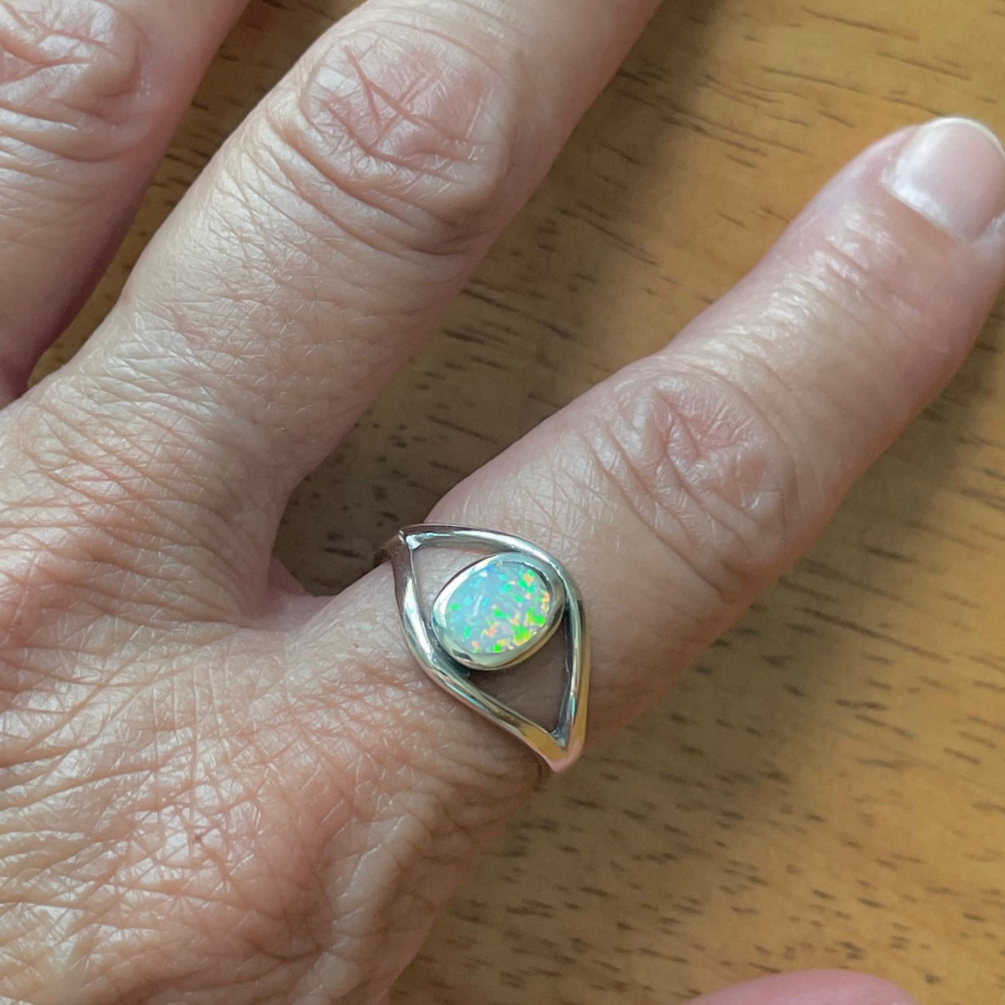 White Opal Big Eye Sterling Silver Ring, Silver Ring, Stone Ring, Boho Ring, All Seeing Eye Ring, Opal Ring, Love Ring, Statement Ring