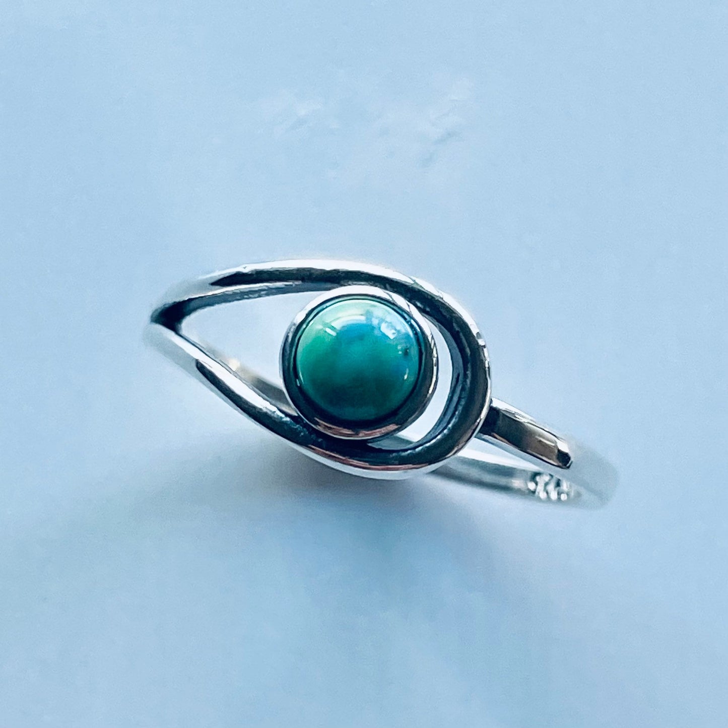Sterling Silver Modern Loop Genuine Turquoise Ring, Silver Ring, Stone Ring, Boho Ring, Statement Ring, Love Ring - Turquoise Ring