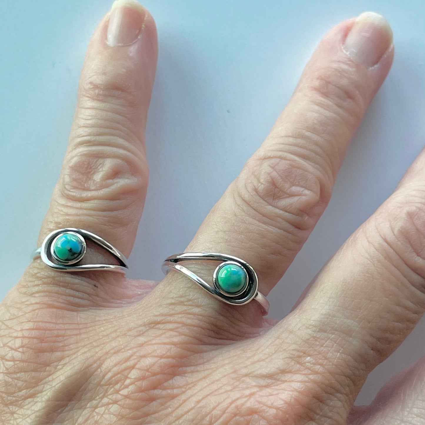 Sterling Silver Modern Loop Genuine Turquoise Ring, Silver Ring, Stone Ring, Boho Ring, Statement Ring, Love Ring - Turquoise Ring