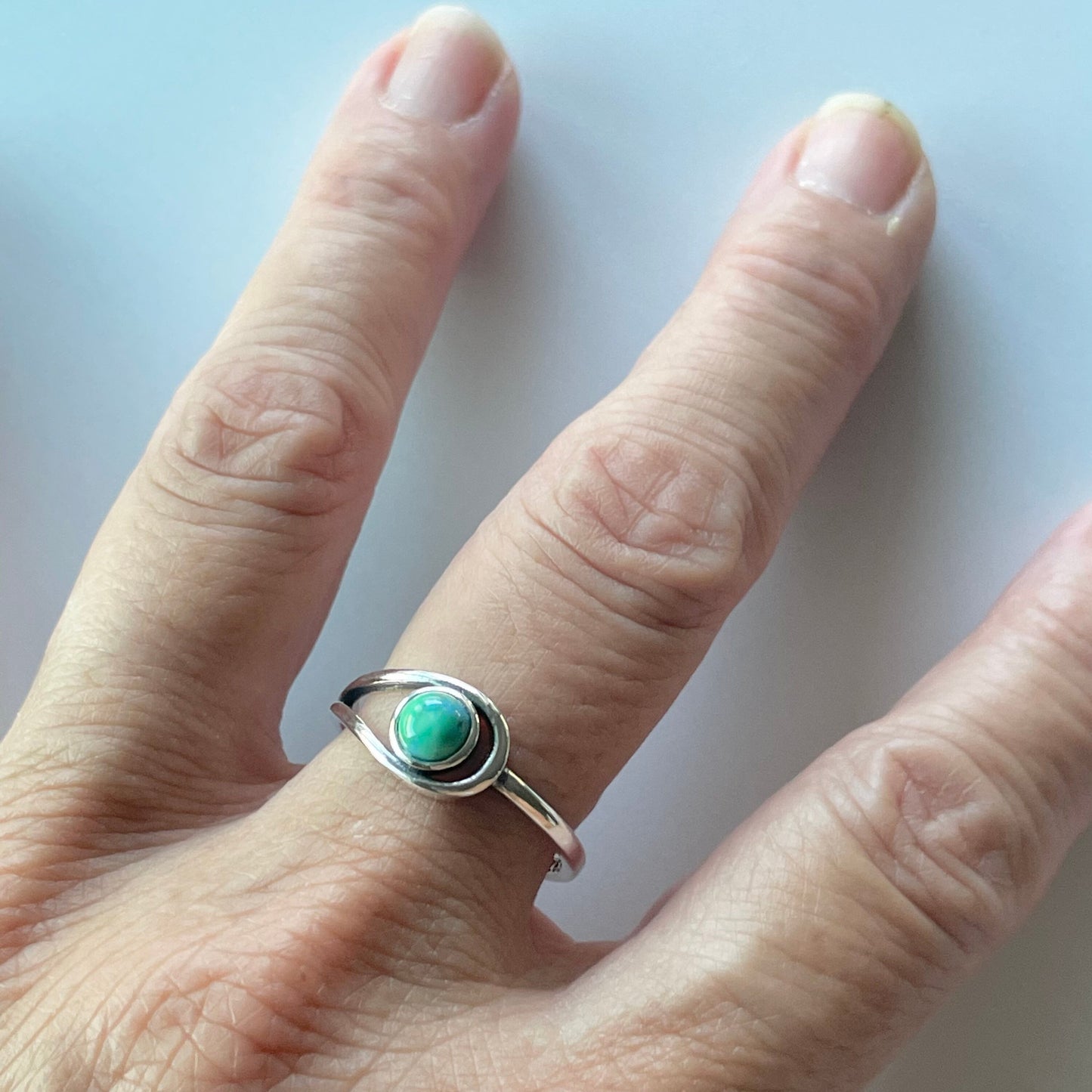 Sterling Silver Modern Loop Genuine Turquoise Ring, Silver Ring, Stone Ring, Boho Ring, Statement Ring, Love Ring - Turquoise Ring