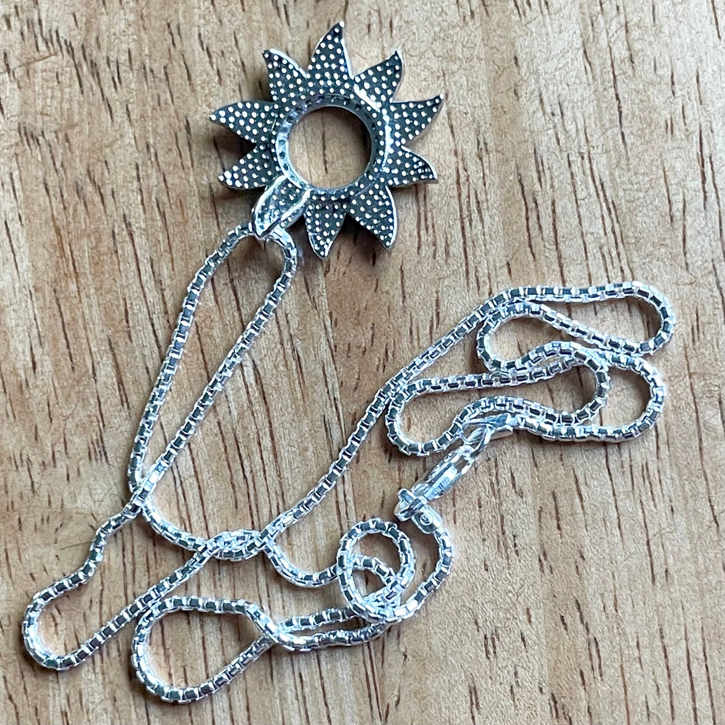 Sunflower Blue Opal Sterling Silver Pendant Necklace, Sun Chain, Sunflower Necklace, Sun Necklace, Opal Pendant, Silver Necklace, CZ Pendant