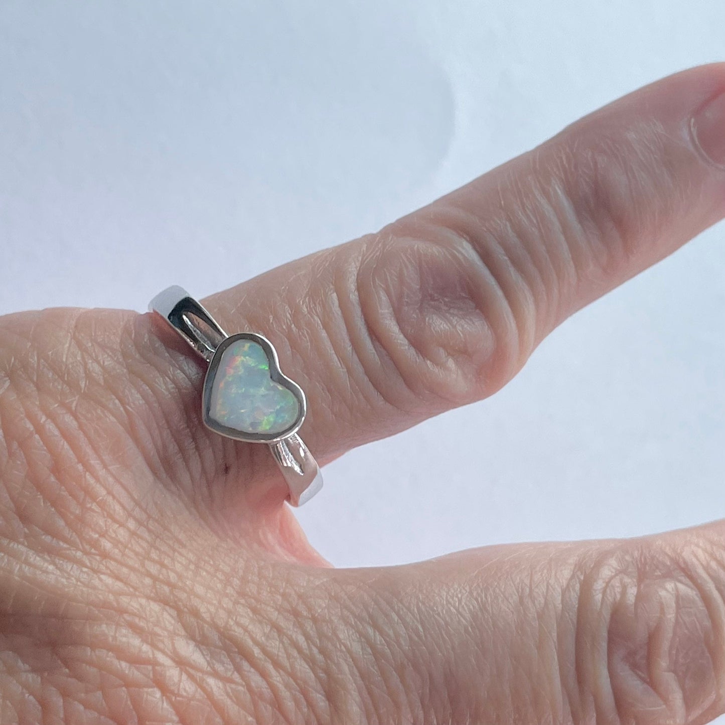 Fire Opal Open Heart Sterling Silver Ring, Silver Heart Ring, Opal Ring, Promise Love Ring, Opal Heart Ring, I love you Ring, Thank You Ring