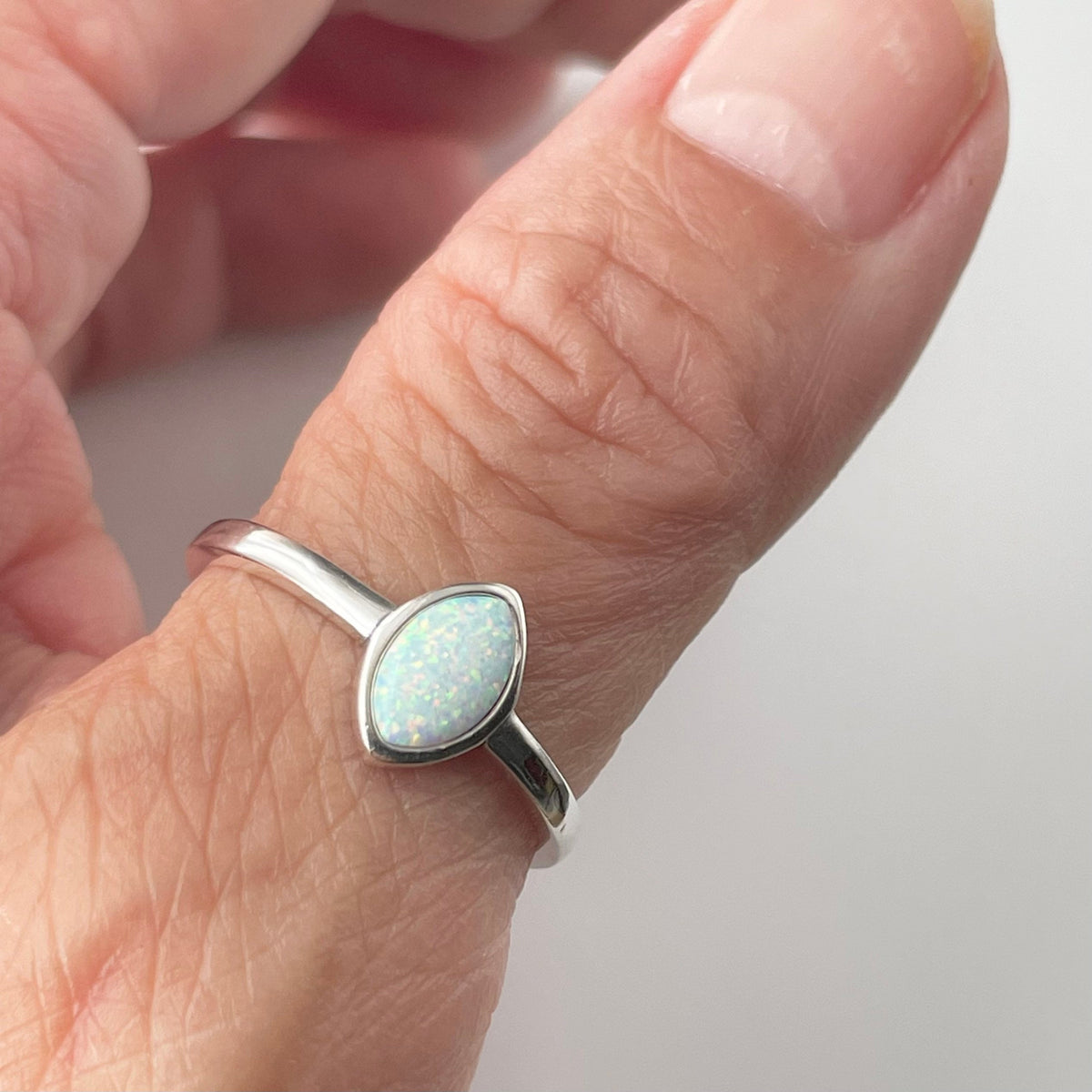 Sterling Silver Diamond Shape Opal Ring: Boho Solitaire
