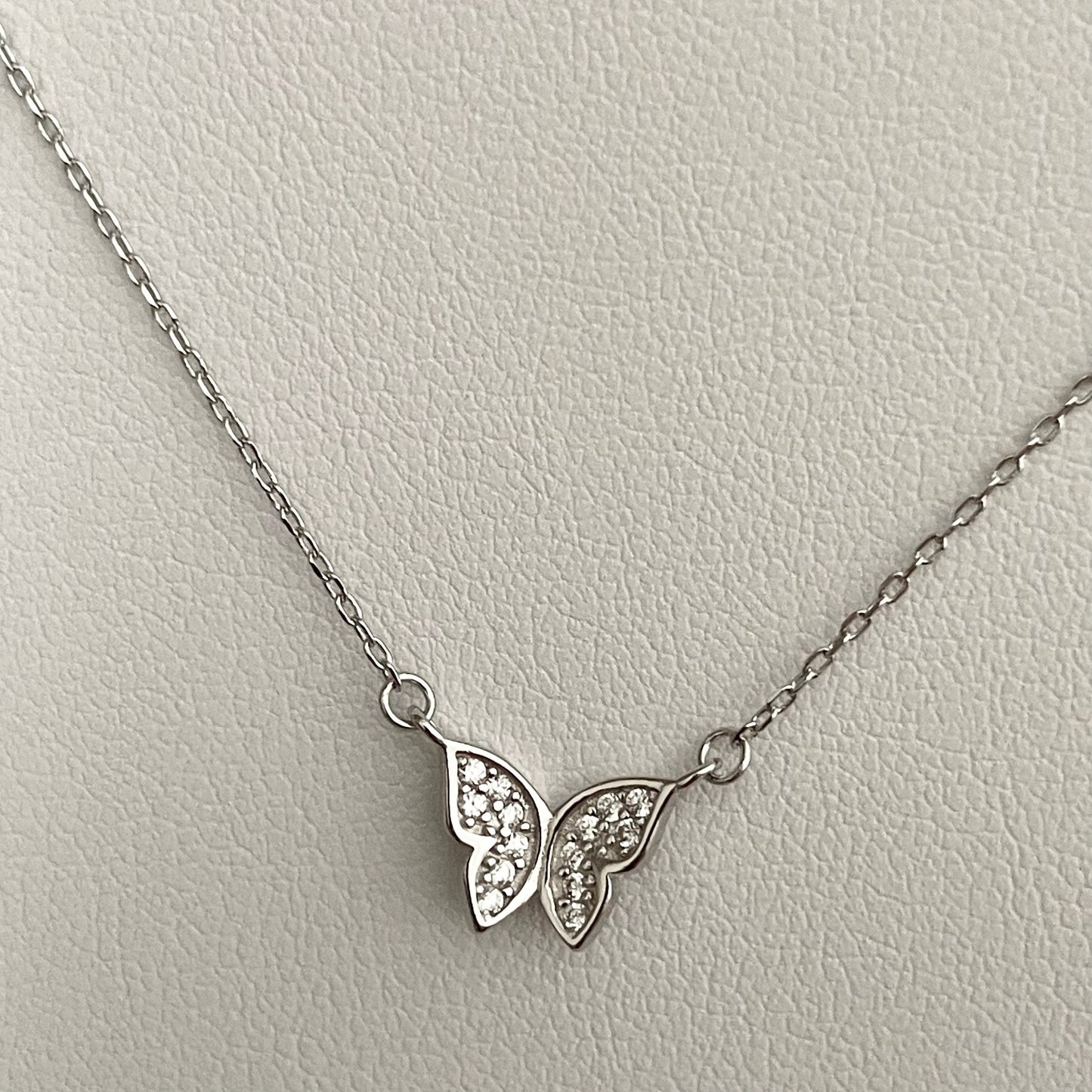 Sterling Silver Butterfly Necklace: CZ Accent, Oxidized Finish