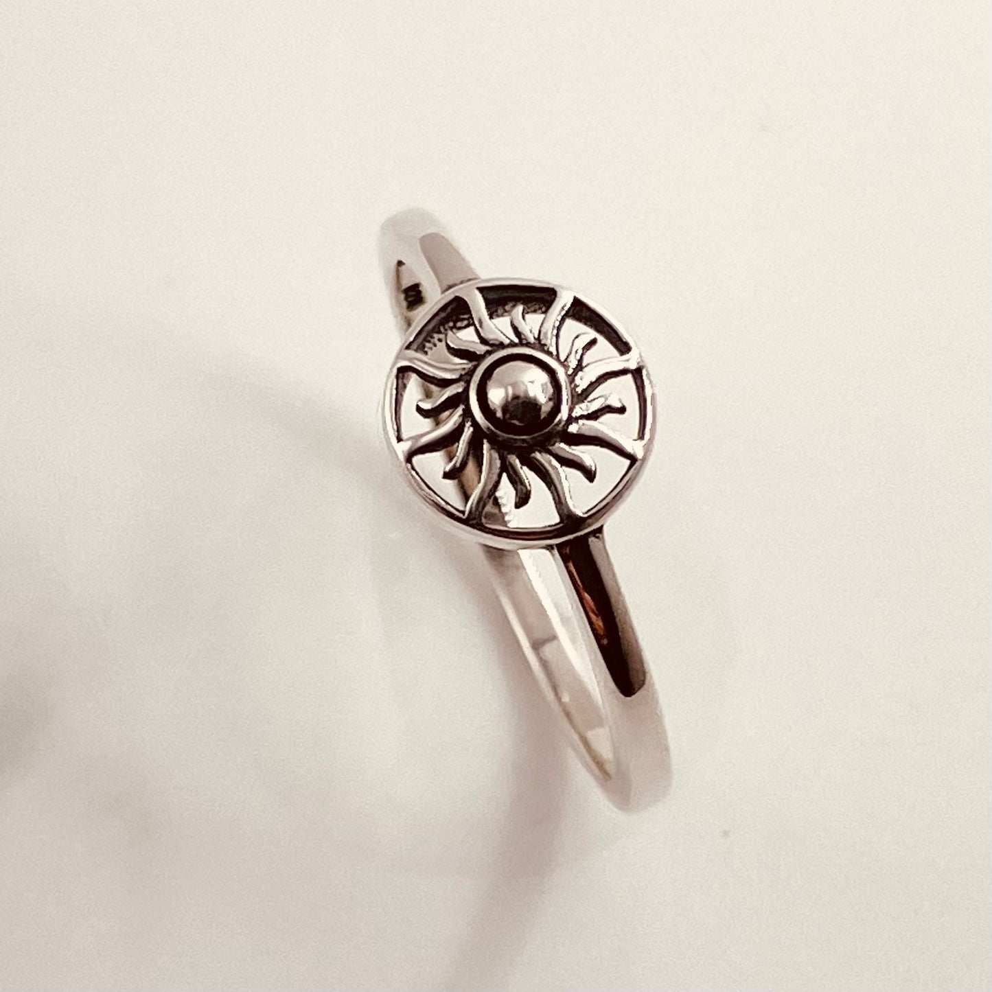 Oxidized Sterling Silver Sun Face Ring: Delicate Celestial Jewelry