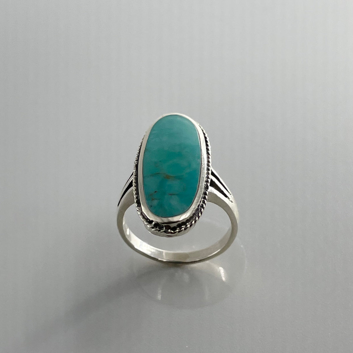 Sterling Silver Simulated Turquoise Ring: Oval Boho Statement Ring