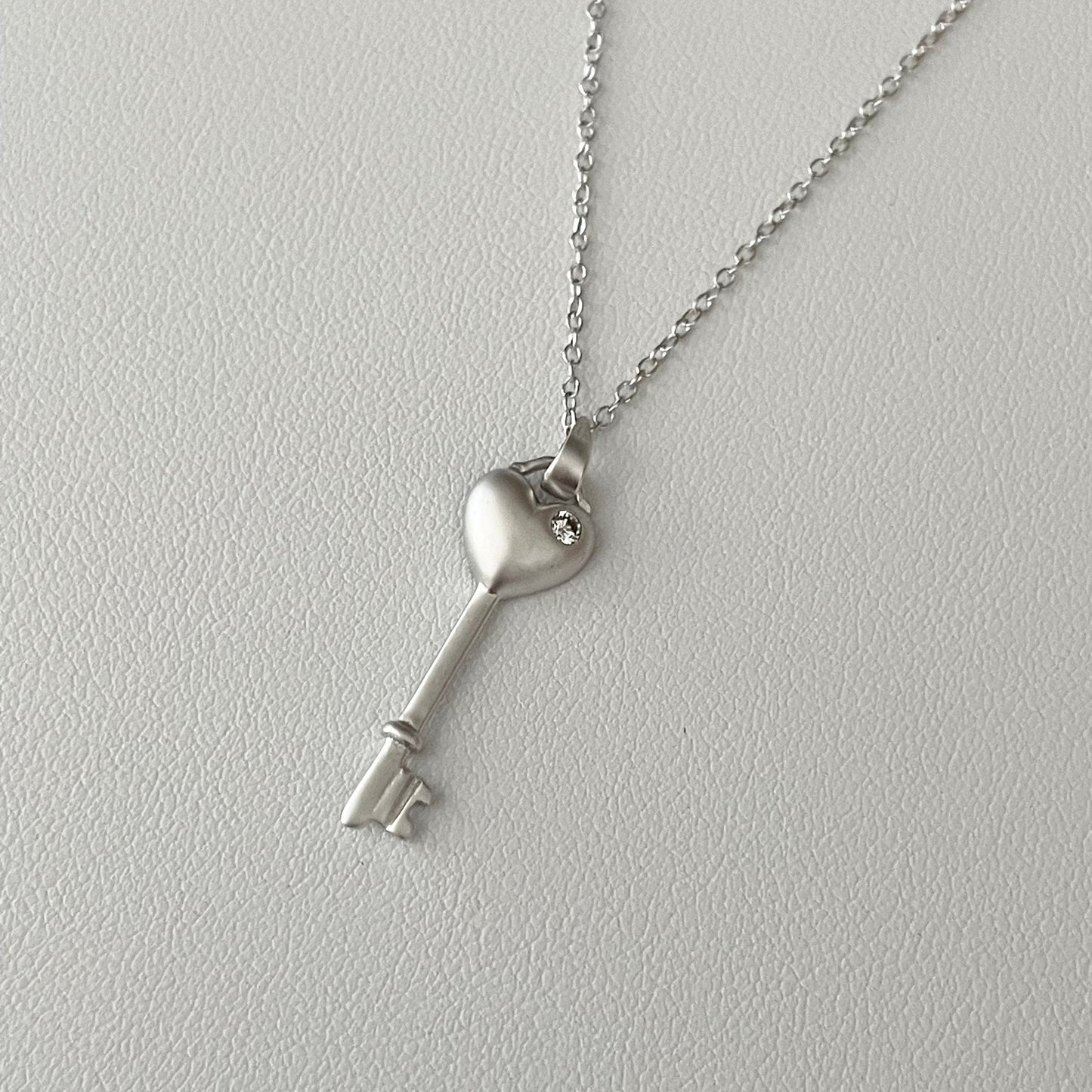 Sterling Silver CZ Heart Key Pendant and Necklace, Silver Love Necklace, Heart Necklace, Key Pendant, Key to my Heart Ring, Silver Necklace.