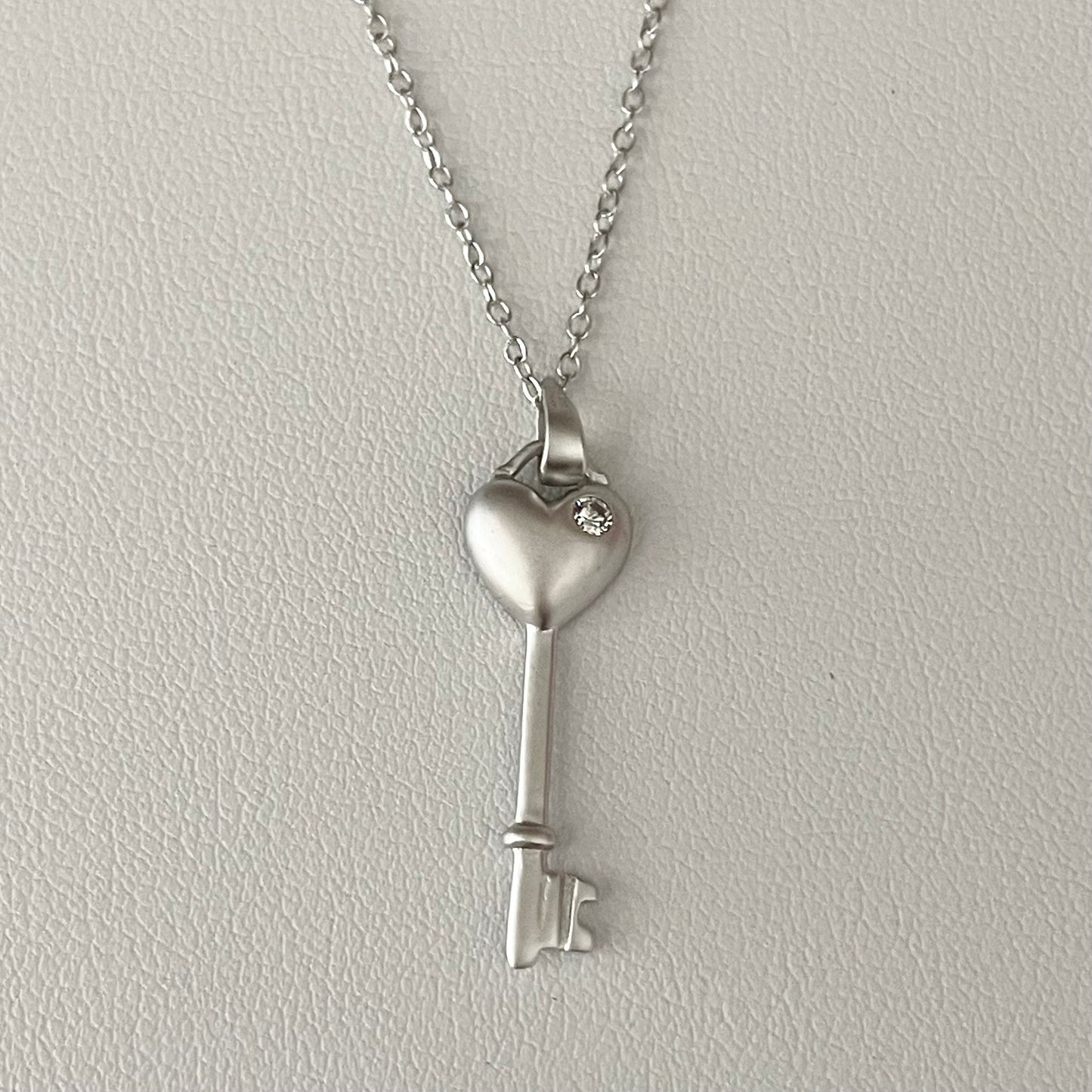 Sterling Silver CZ Heart Key Pendant and Necklace, Silver Love Necklace, Heart Necklace, Key Pendant, Key to my Heart Ring, Silver Necklace.