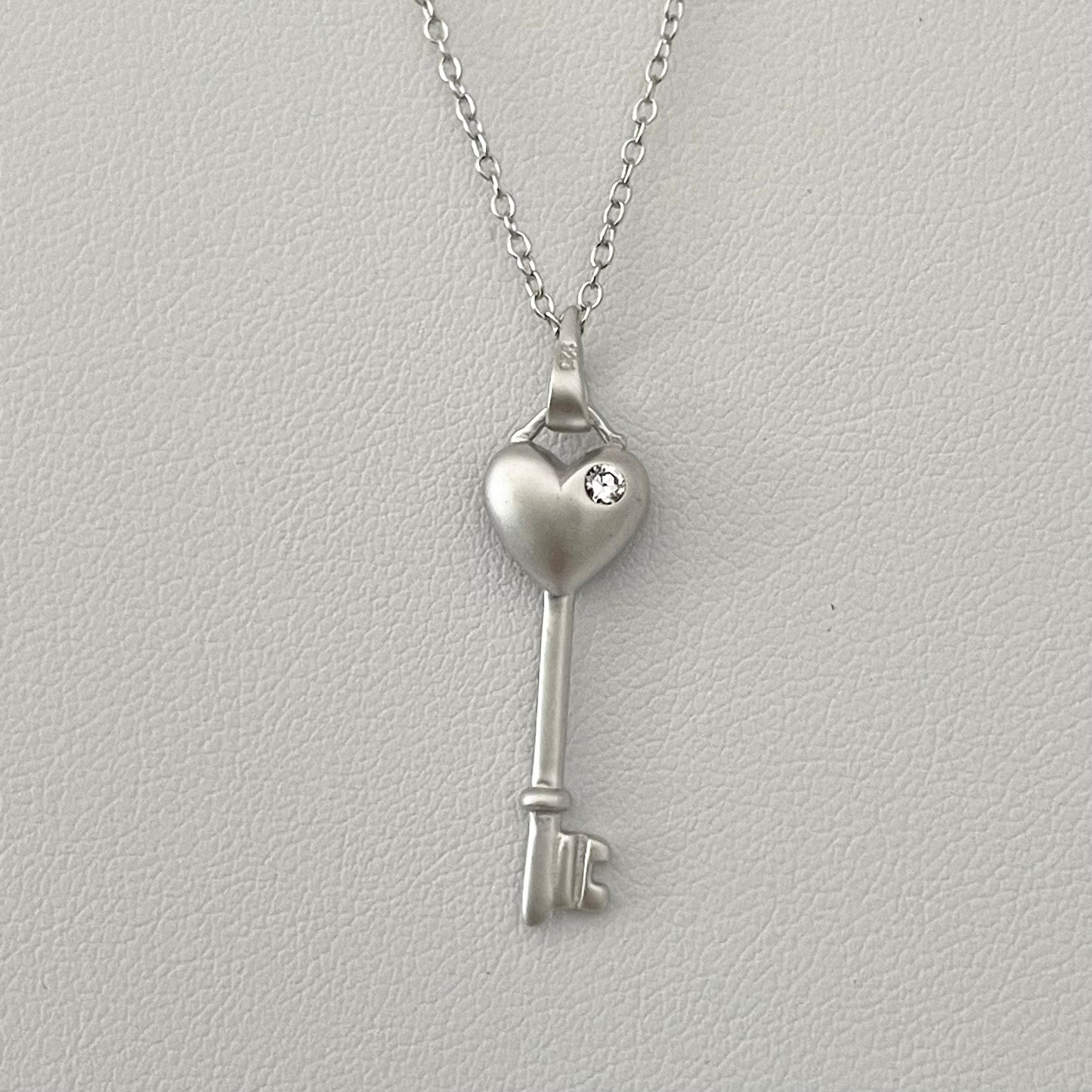 Sterling Silver CZ Heart Key Pendant and Necklace, Silver Love Necklace, Heart Necklace, Key Pendant, Key to my Heart Ring, Silver Necklace.