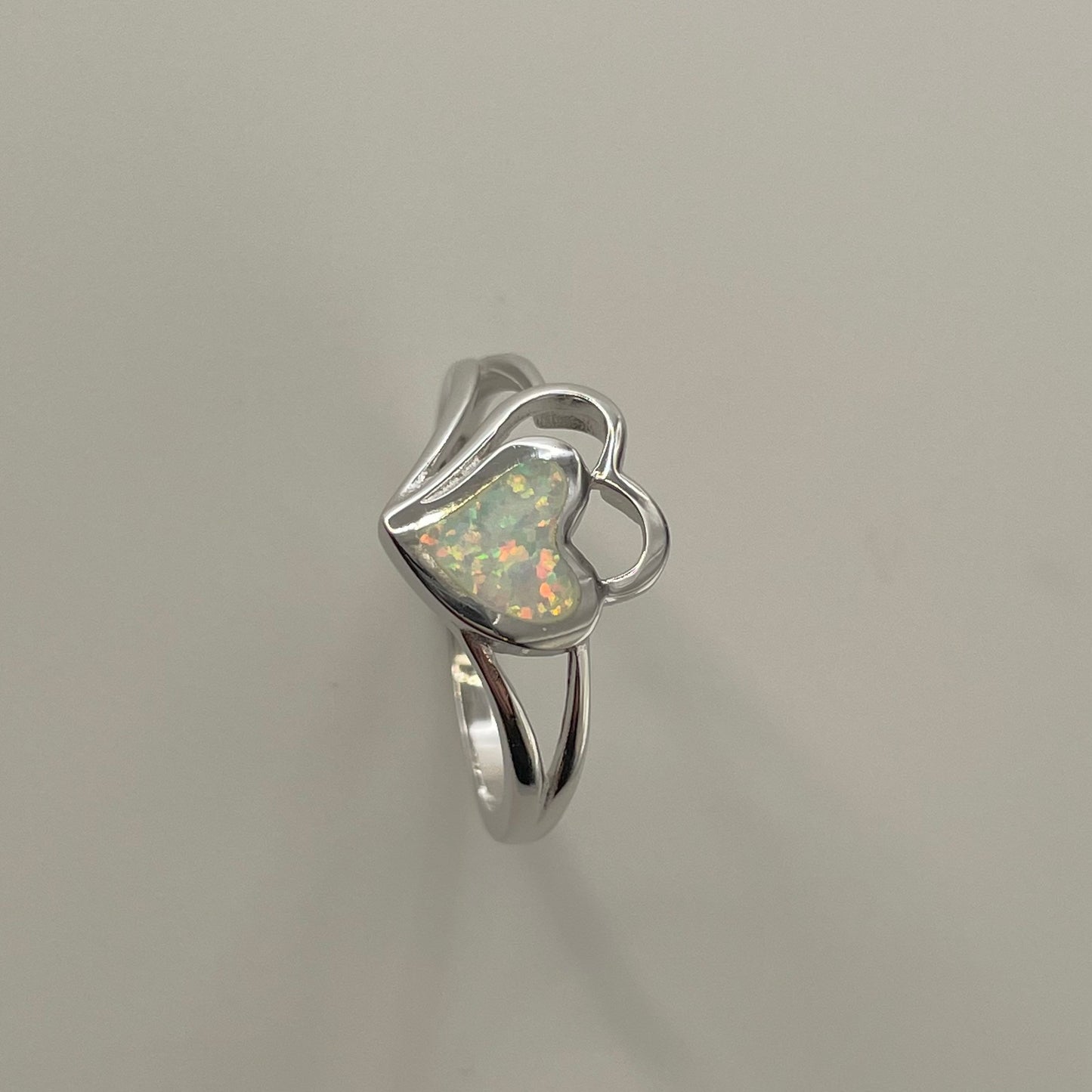 Sterling Silver Double Heart Ring: Fire Opal Promise Ring