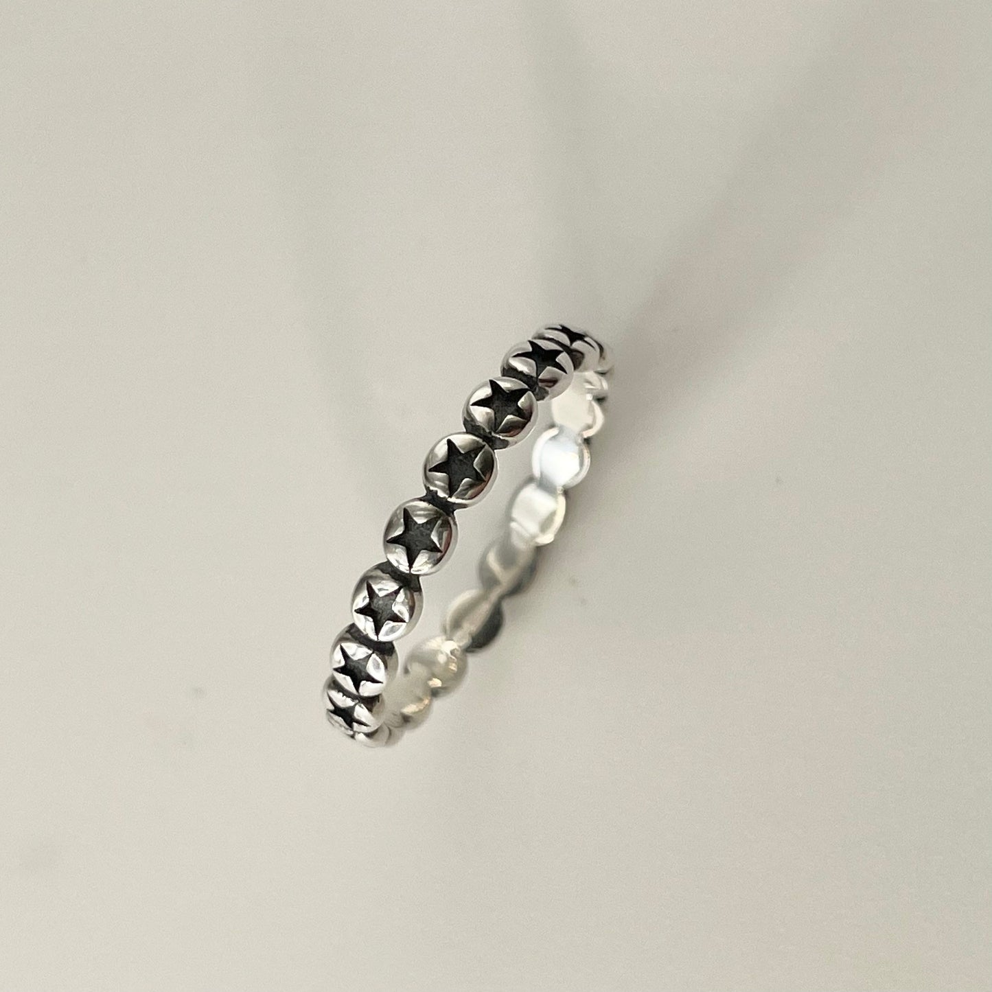 Oxidized Sterling Silver Star Eternity Band: Boho Stackable Ring