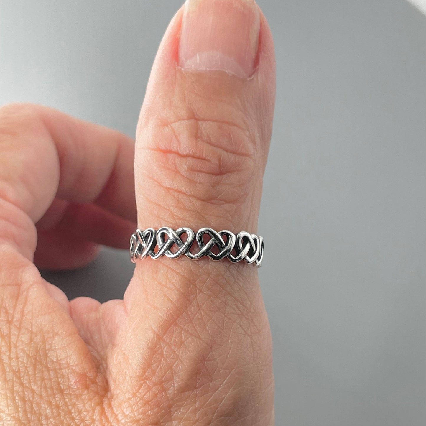 Eternity Pretzel Knot Heart Sterling Silver Band, Promise Ring, Heart Ring, Friendship Ring, Anniversary Ring, love you Ring, Thank you Ring
