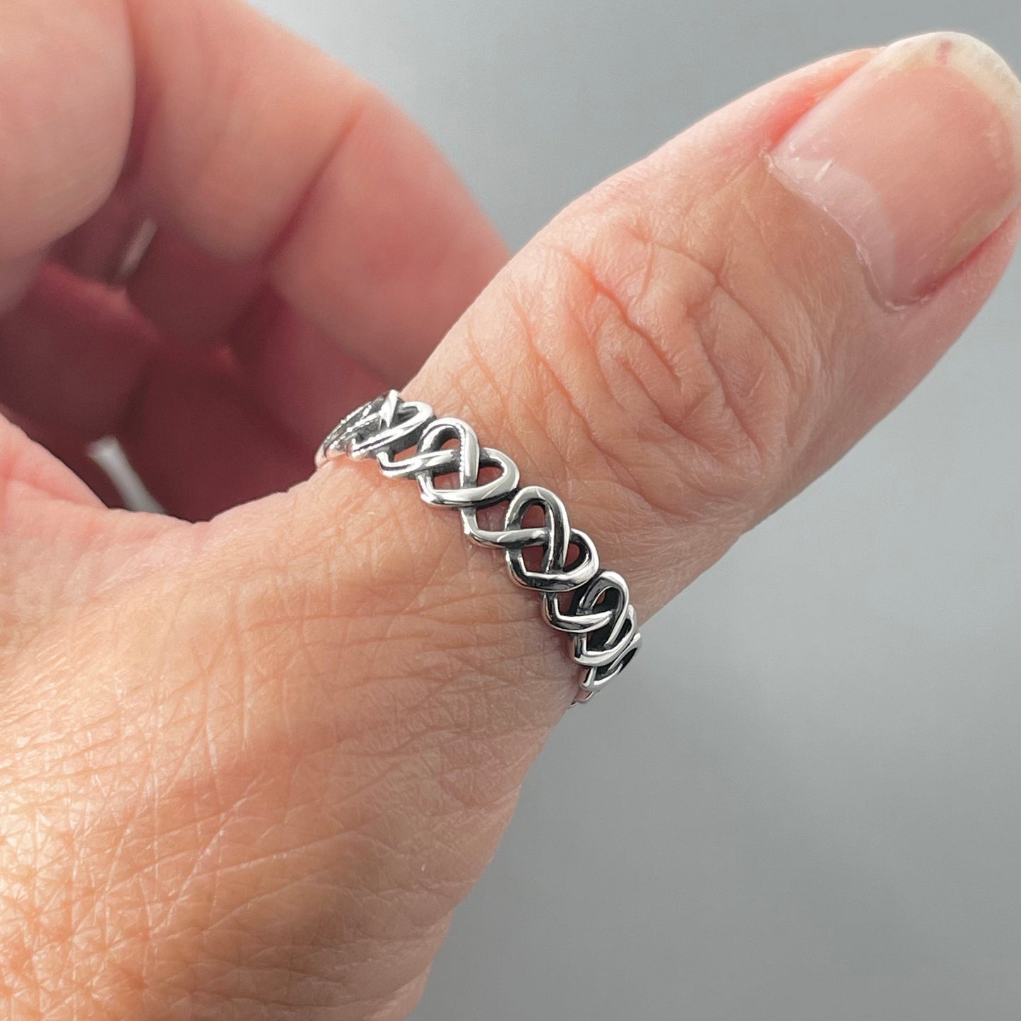 Eternity Pretzel Knot Heart Sterling Silver Band, Promise Ring, Heart Ring, Friendship Ring, Anniversary Ring, love you Ring, Thank you Ring