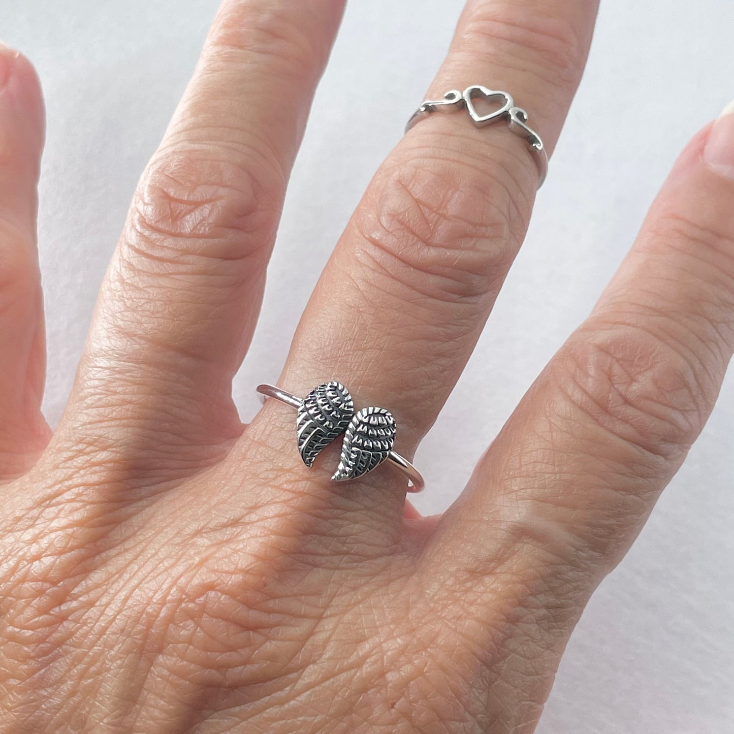 Sterling Silver Angel Wing Ring: Dainty Boho Religious Jewelry