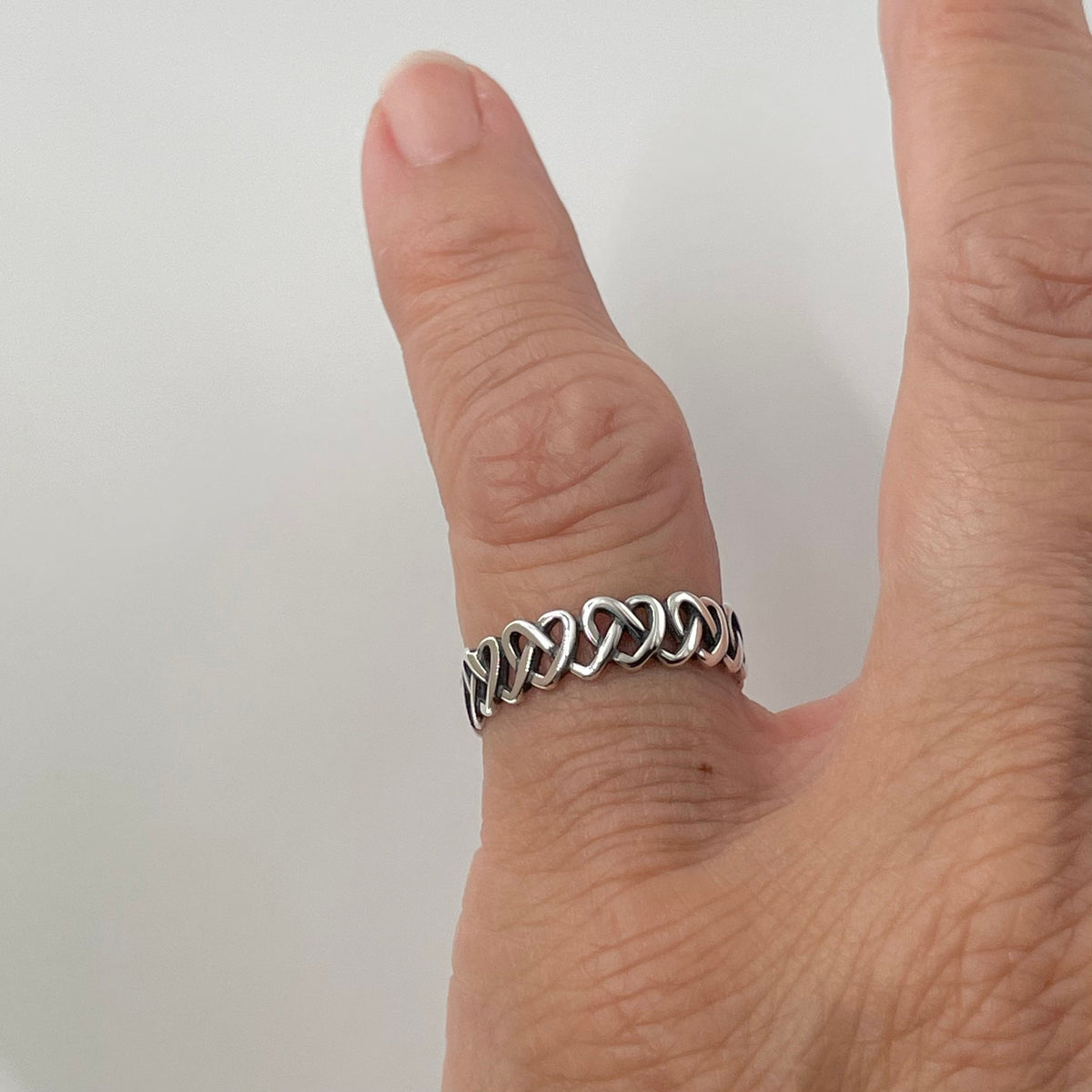 Sterling Silver Eternity Heart Knot Ring: Promise, Friendship Band