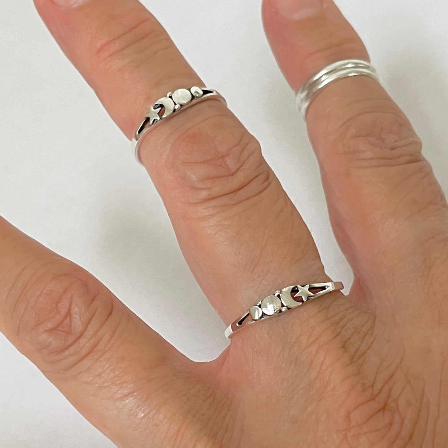 Dainty Sterling Silver Star and Moon Ring: Celestial Boho Jewelry