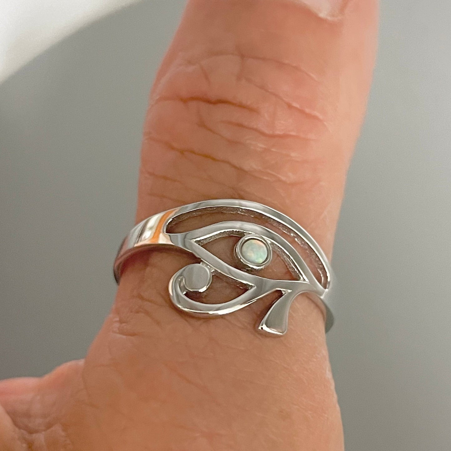 Sterling Silver Fire Opal Large Eye of Horus Ring, Ra Eye Ring, Religious Ring, Protection Ring, Opal Silver Ring, Silver Eye Ring