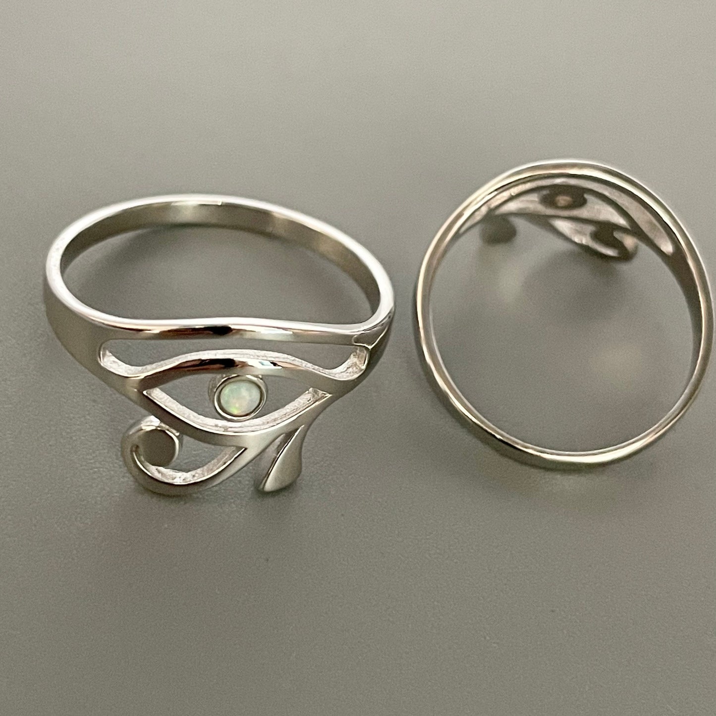 Sterling Silver Fire Opal Large Eye of Horus Ring, Ra Eye Ring, Religious Ring, Protection Ring, Opal Silver Ring, Silver Eye Ring