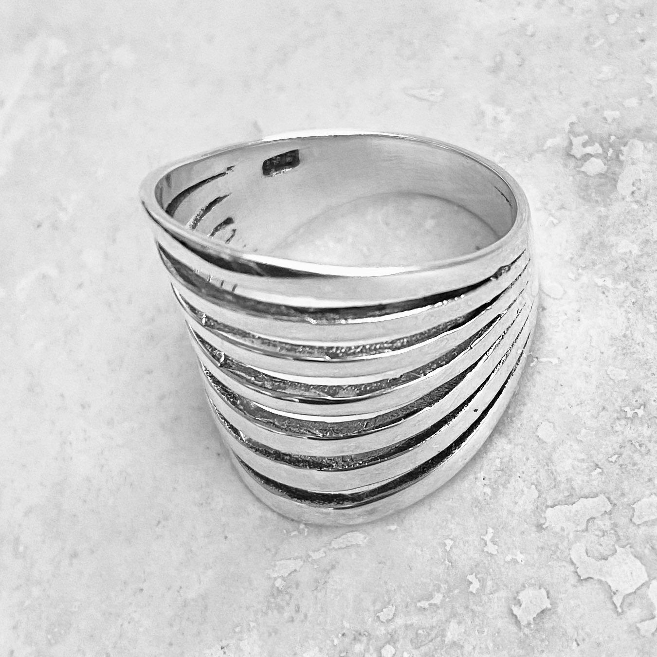 Wide Band Sterling Silver Statement Ring: Boho Wedding Jewelry