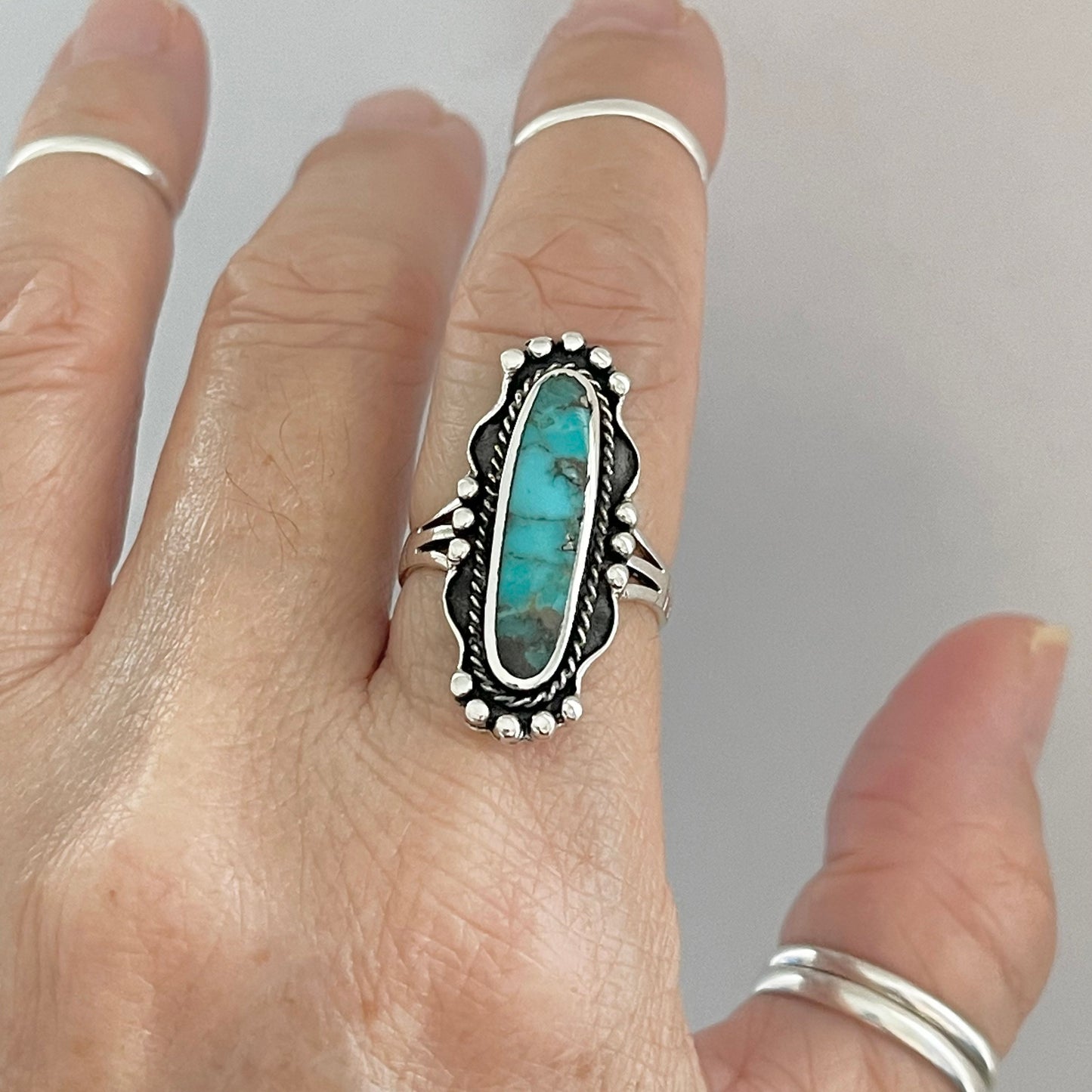 Vintage Sterling Silver Turquoise Ring: Oval Statement Ring