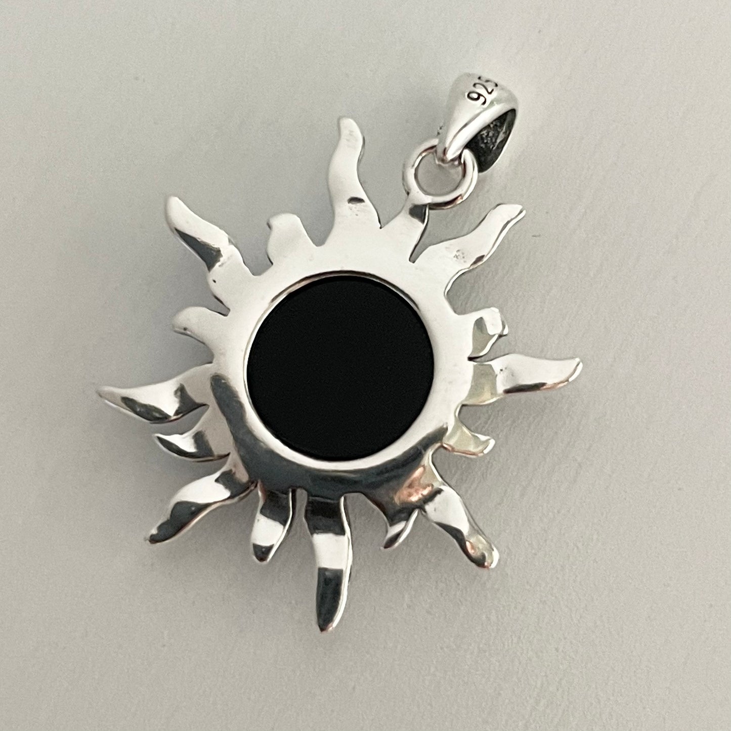 Blazing Black Agate Sun Sterling Silver Necklace - Silver Chain - Sunshine Necklace - Onyx Pendant - Silver Necklace - Sun Pendant