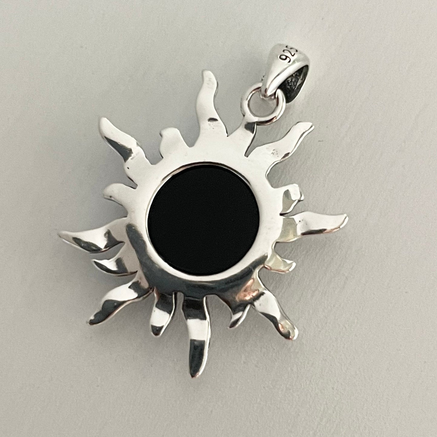 Black Agate Sun Pendant: Sterling Silver Sunshine Necklace