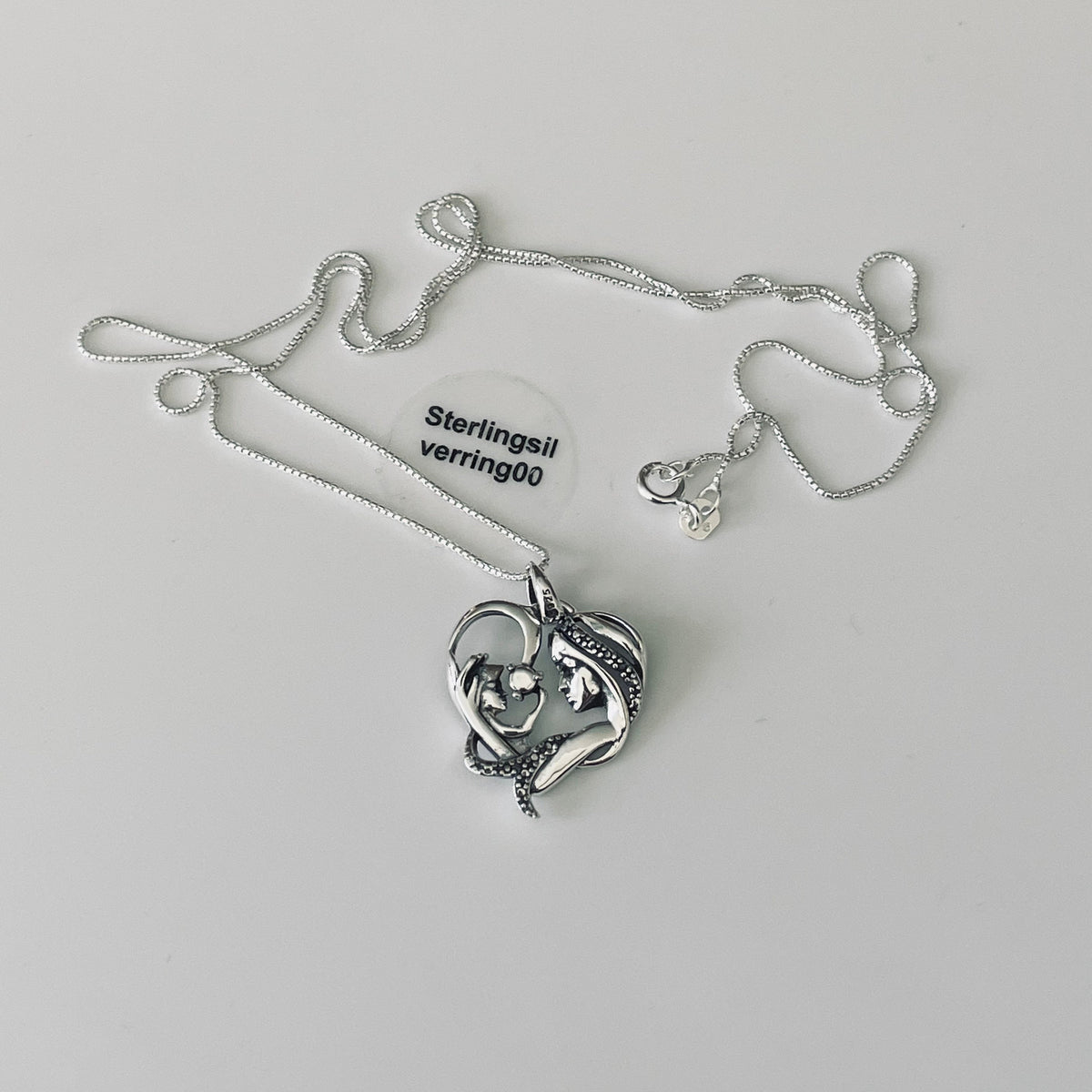 Sterling Silver Mother & Child Heart Pendant Necklace - Oxidized Finish