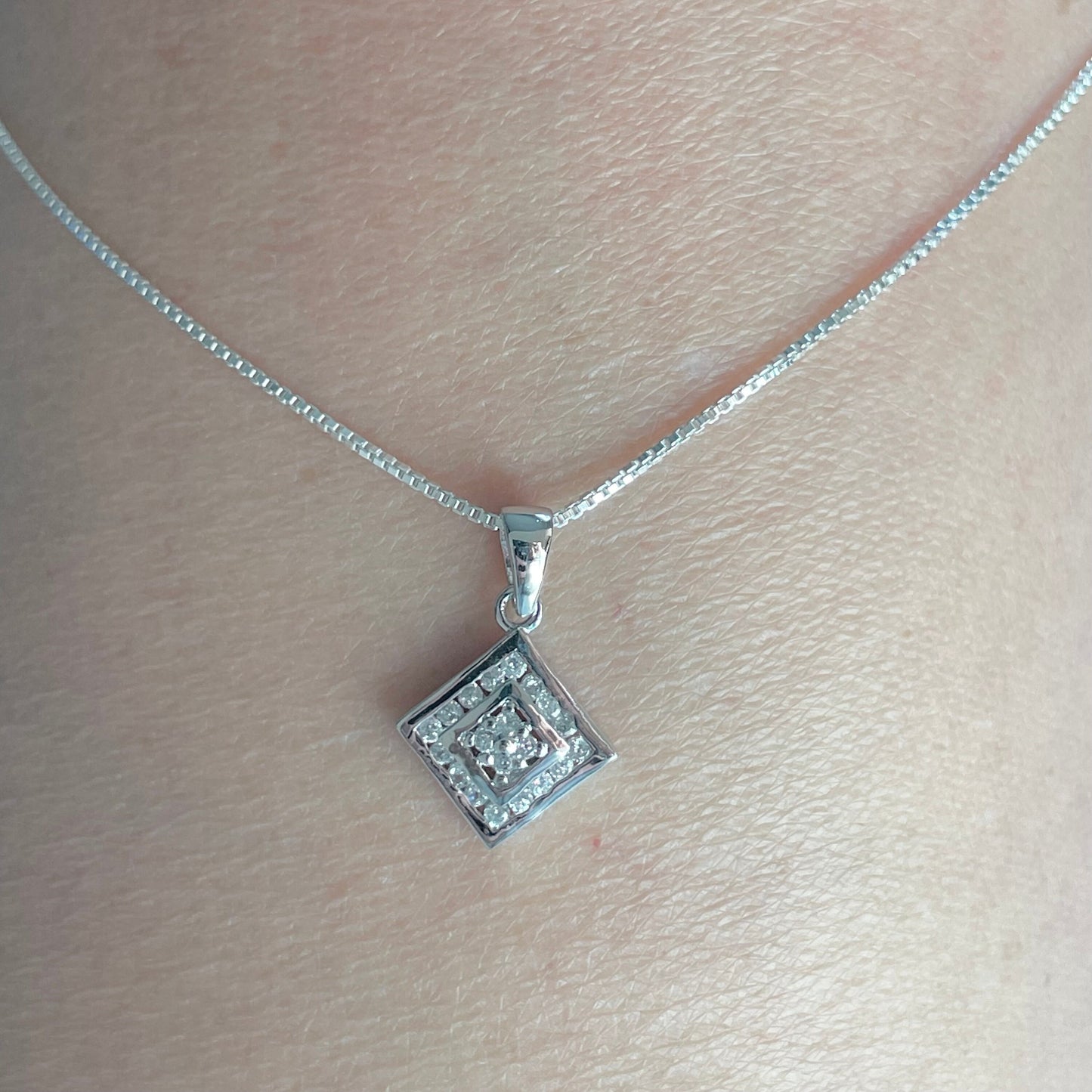 Sterling Silver Small CZ Pendant Necklace, Cubic Zirconia Pendant, CZ Square Pendant, Italian Silver Chain, CZ Necklace, Silver Necklace