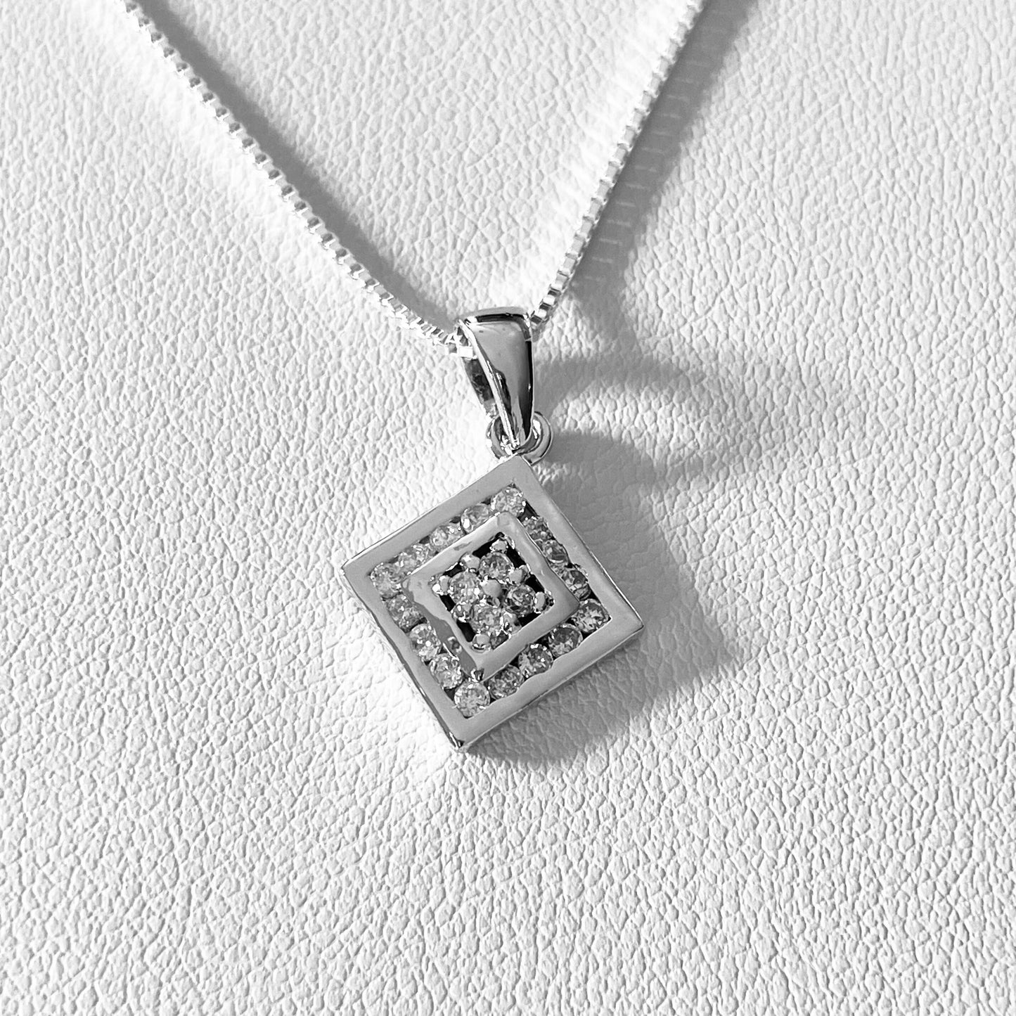 Sterling Silver Small CZ Pendant Necklace, Cubic Zirconia Pendant, CZ Square Pendant, Italian Silver Chain, CZ Necklace, Silver Necklace