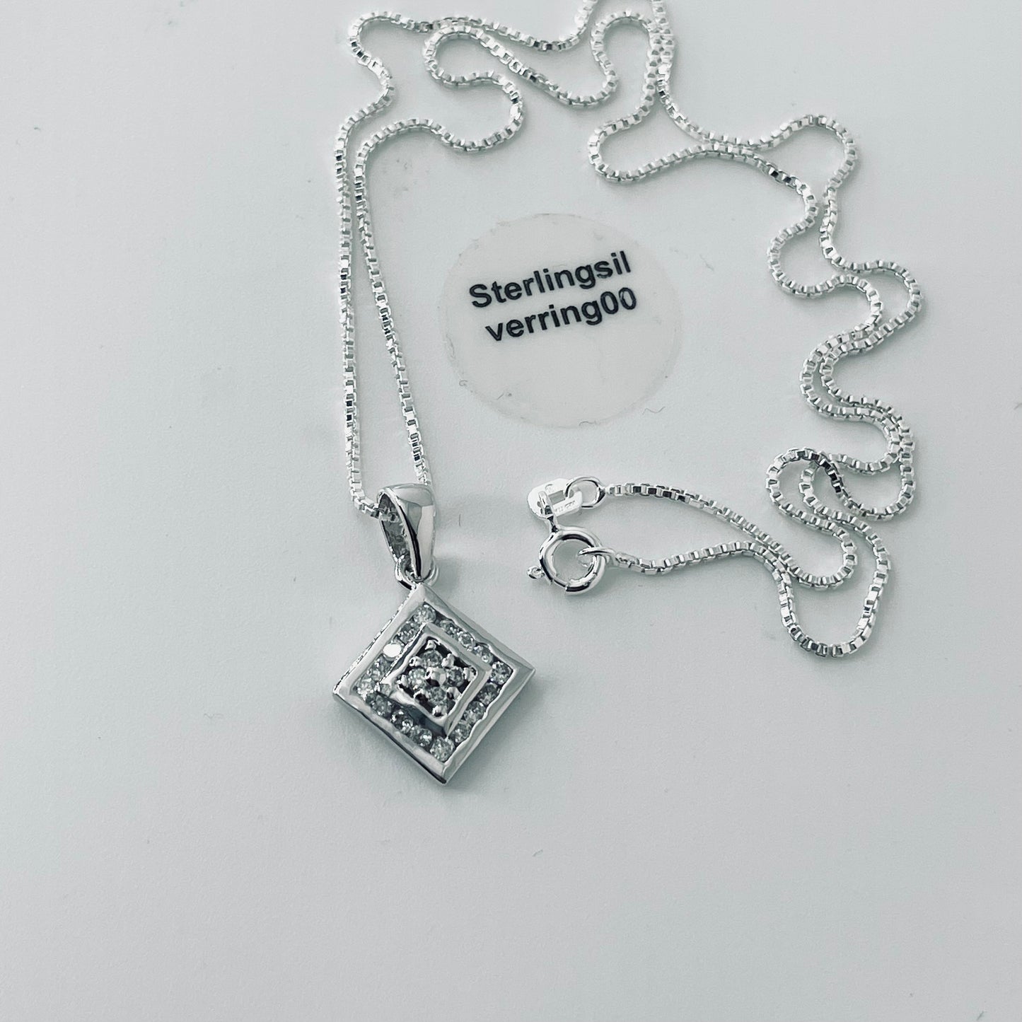 Sterling Silver Small CZ Pendant Necklace, Cubic Zirconia Pendant, CZ Square Pendant, Italian Silver Chain, CZ Necklace, Silver Necklace