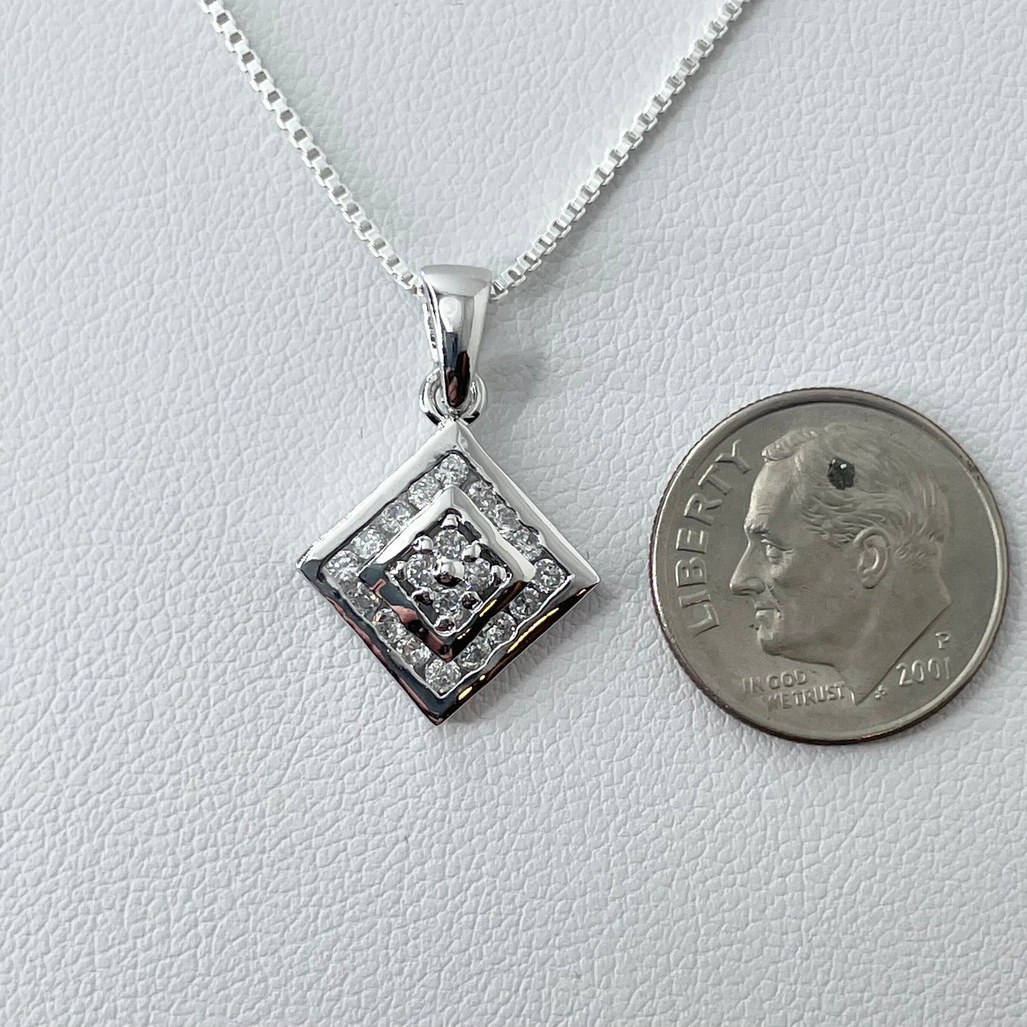 Sterling Silver Small CZ Pendant Necklace, Cubic Zirconia Pendant, CZ Square Pendant, Italian Silver Chain, CZ Necklace, Silver Necklace
